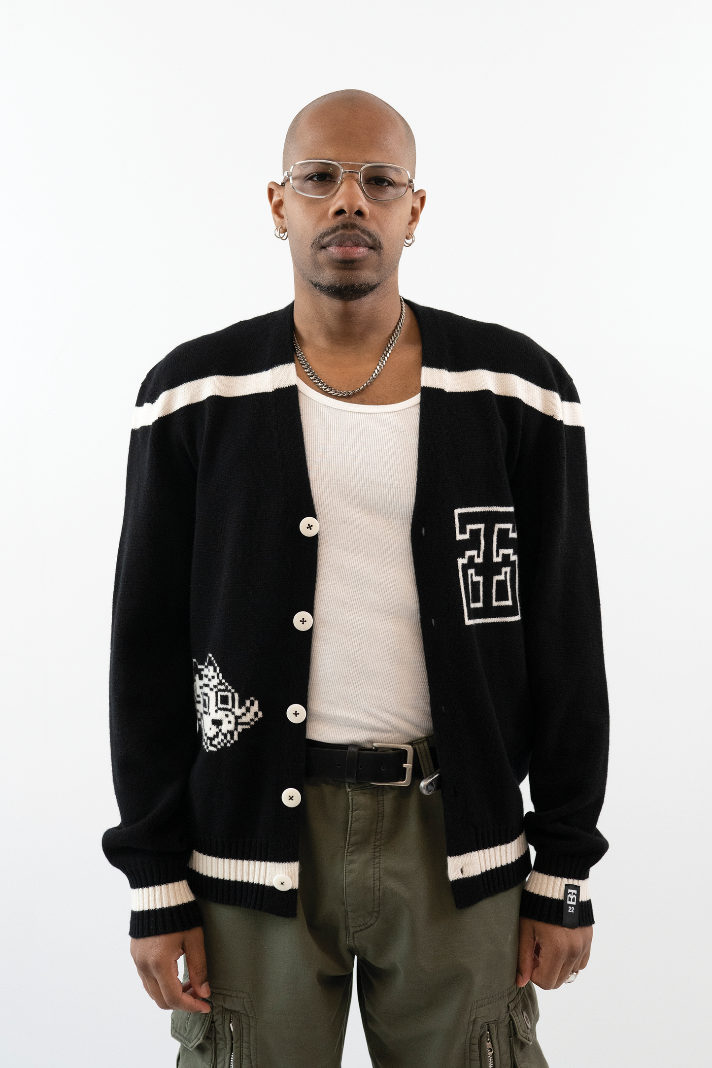 Jacquard Varsity Cardigan // Black/White