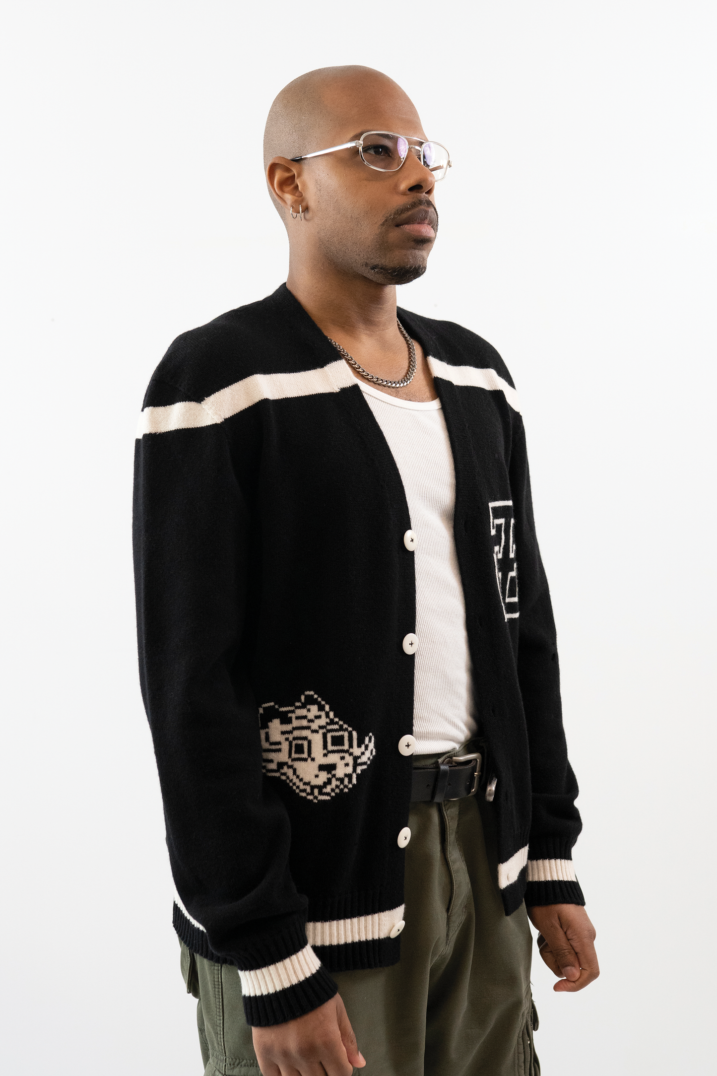 Jacquard Varsity Cardigan // Black/White