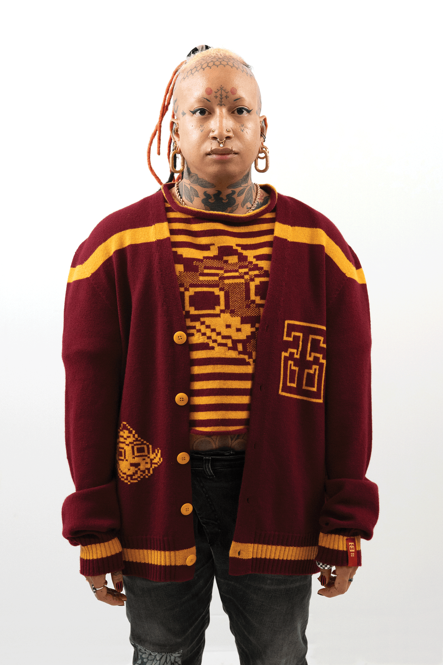 Jacquard Varsity Cardigan // Burgundy/Ochre
