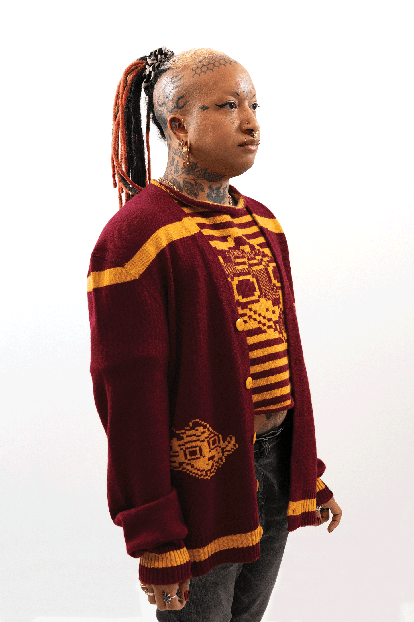 Jacquard Varsity Cardigan // Burgundy/Ochre