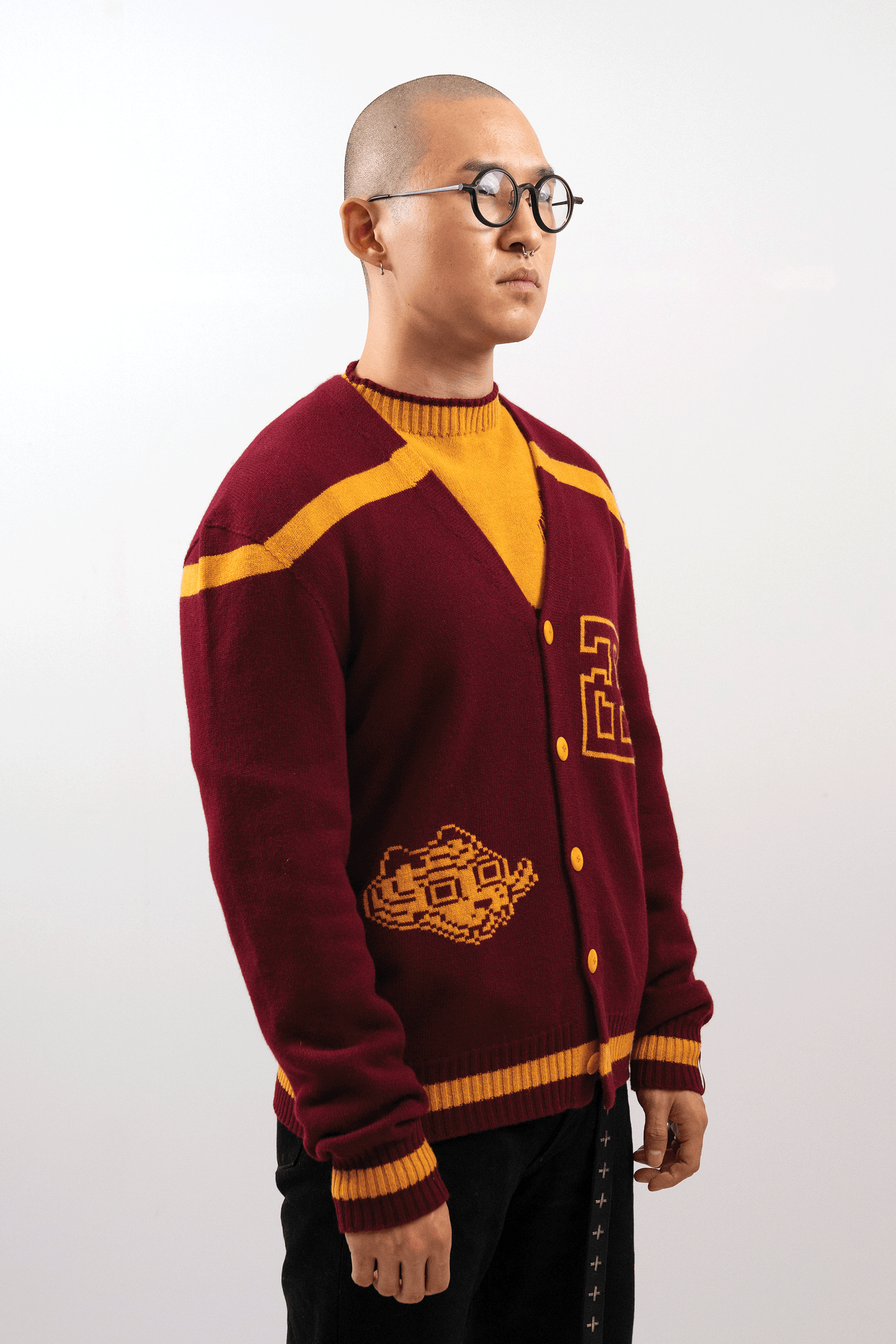 Jacquard Varsity Cardigan // Burgundy/Ochre