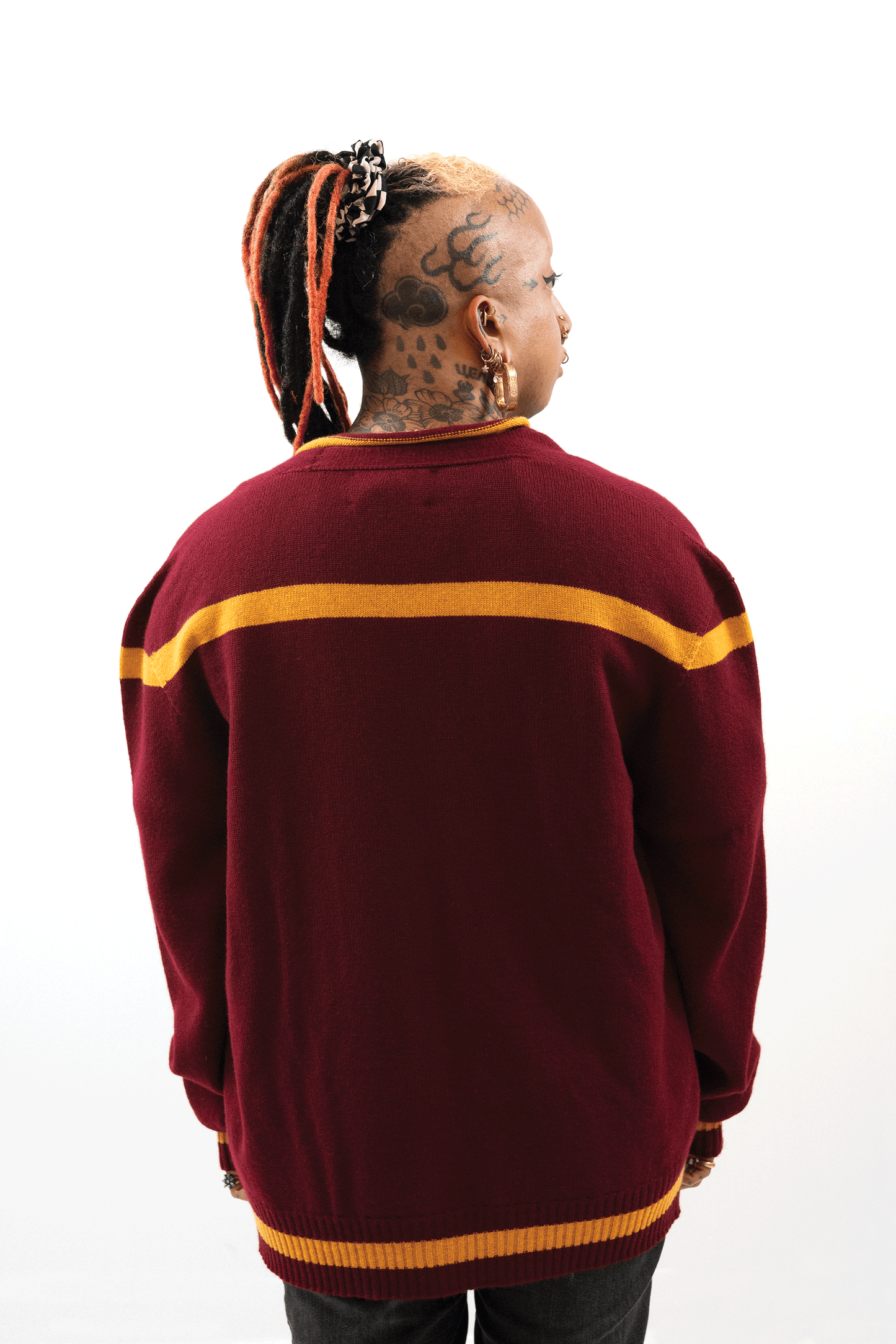 Jacquard Varsity Cardigan // Burgundy/Ochre
