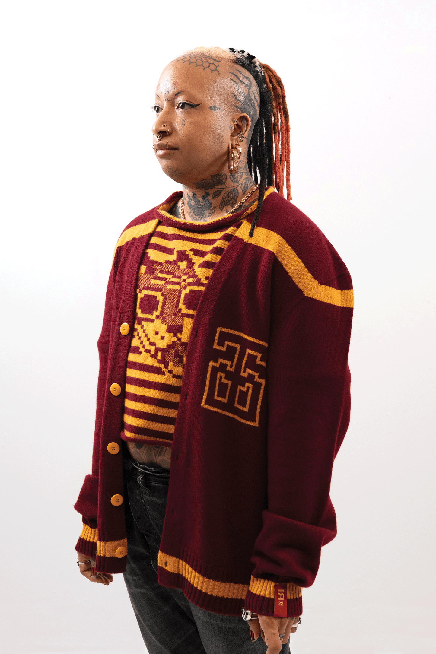 Jacquard Varsity Cardigan // Burgundy/Ochre