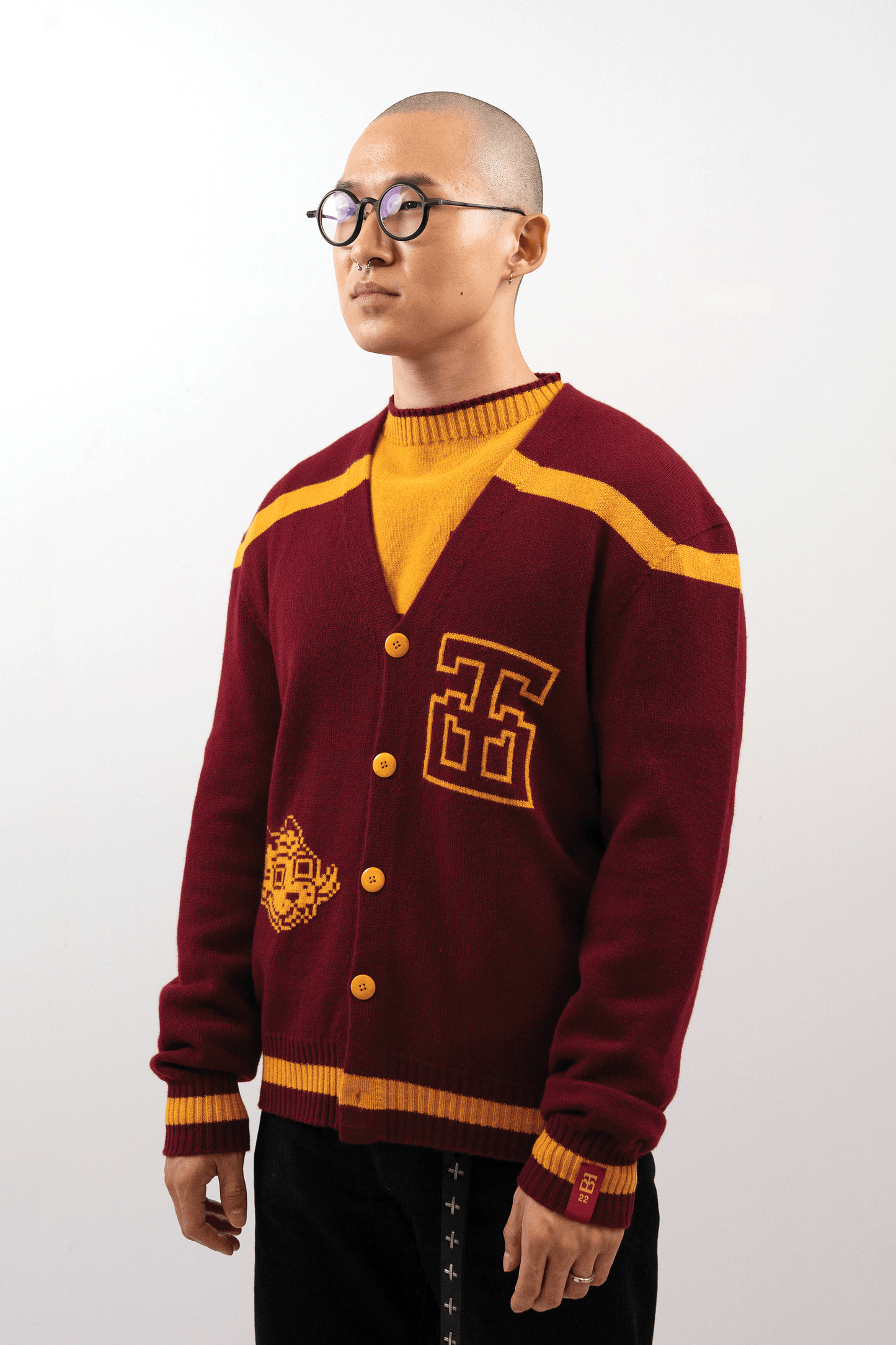 Jacquard Varsity Cardigan // Burgundy/Ochre