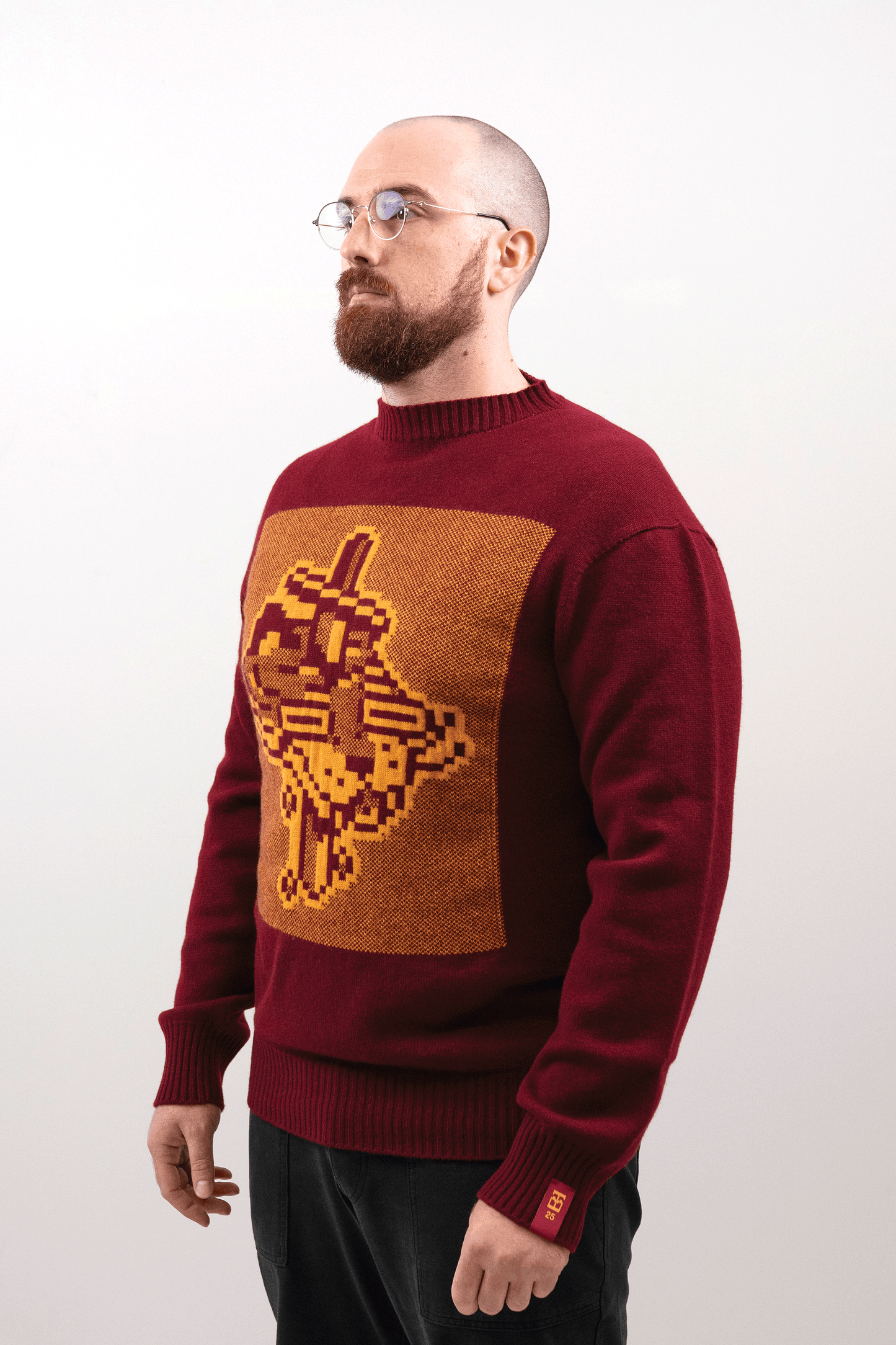 Jacquard Tigerbob Sword Sweater // Burgundy/Ochre