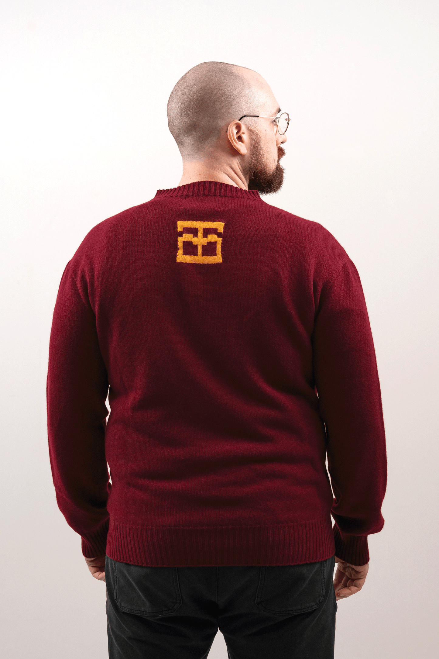 Jacquard Tigerbob Sword Sweater // Burgundy/Ochre