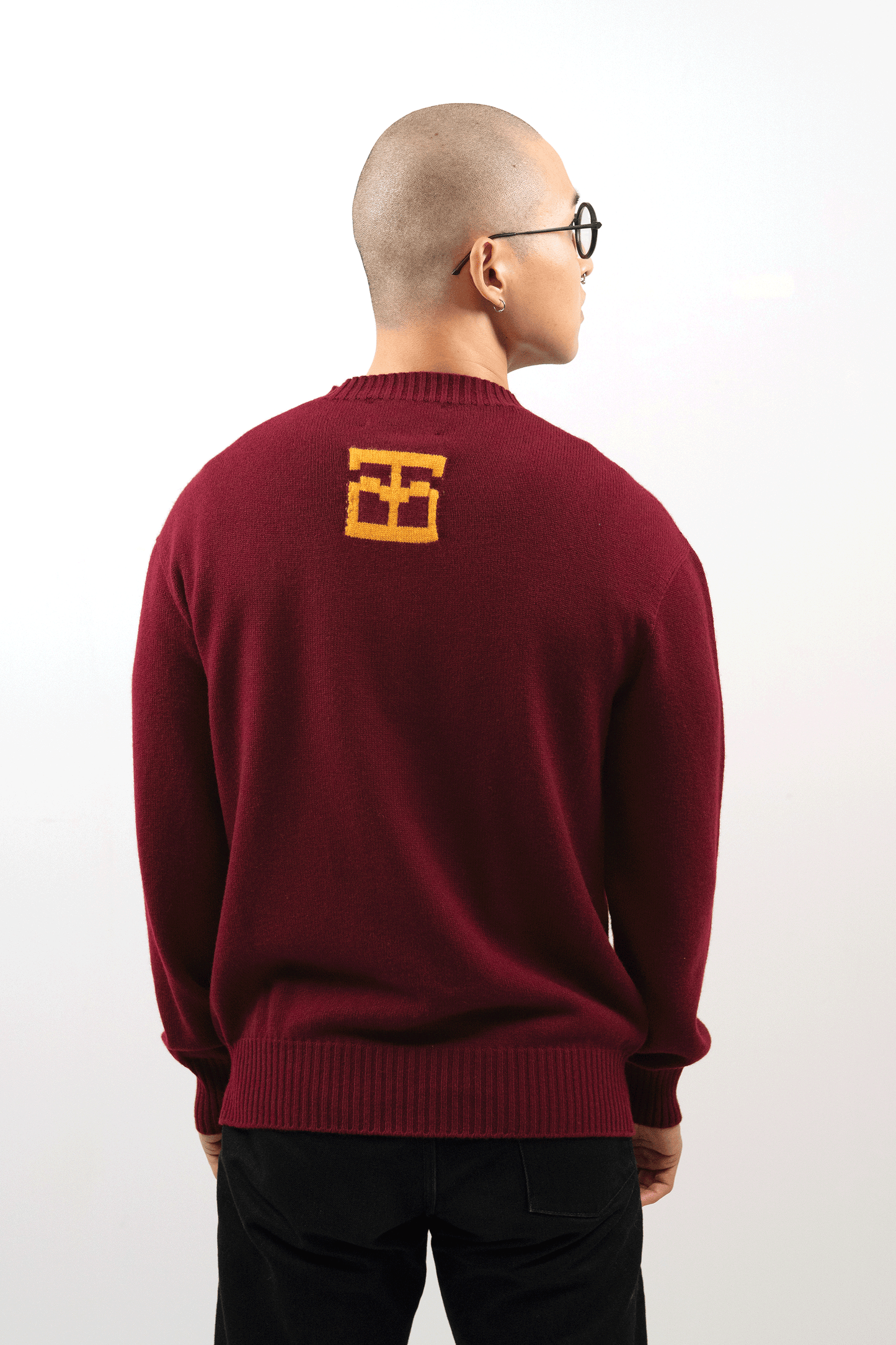 Jacquard Tigerbob Sword Sweater // Burgundy/Ochre