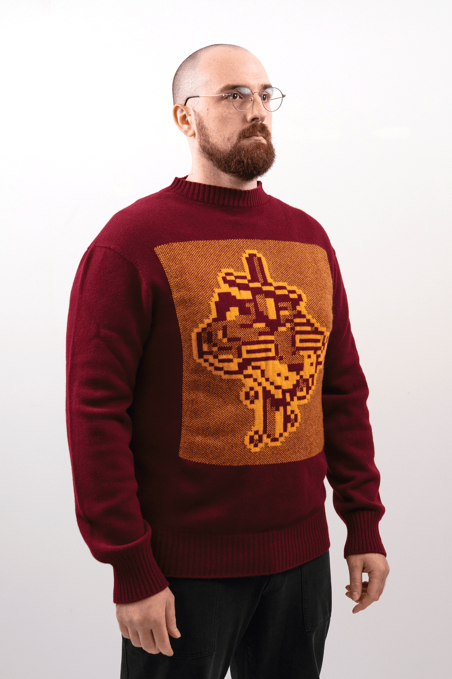 Jacquard Tigerbob Sword Sweater // Burgundy/Ochre