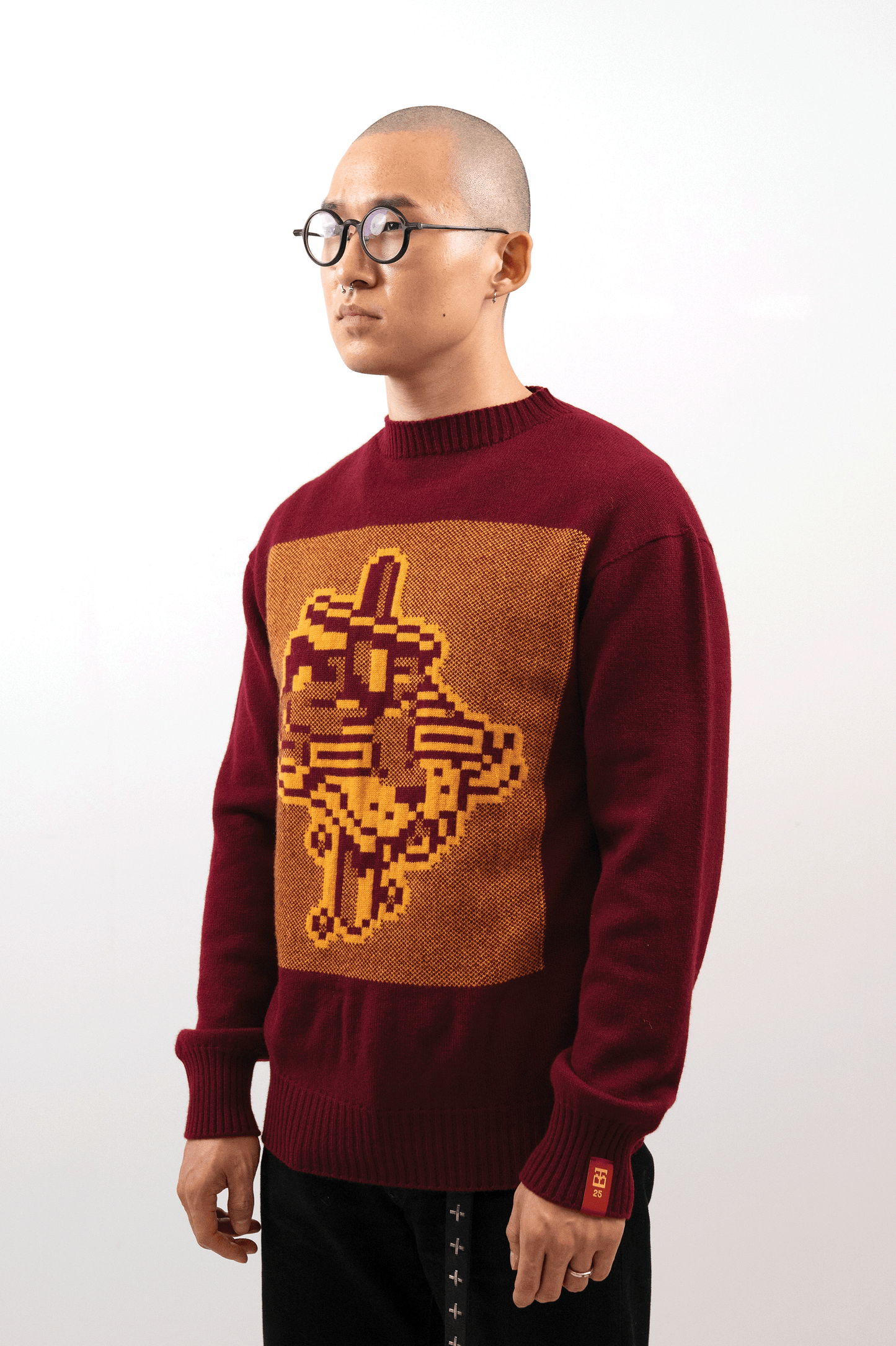 Jacquard Tigerbob Sword Sweater // Burgundy/Ochre