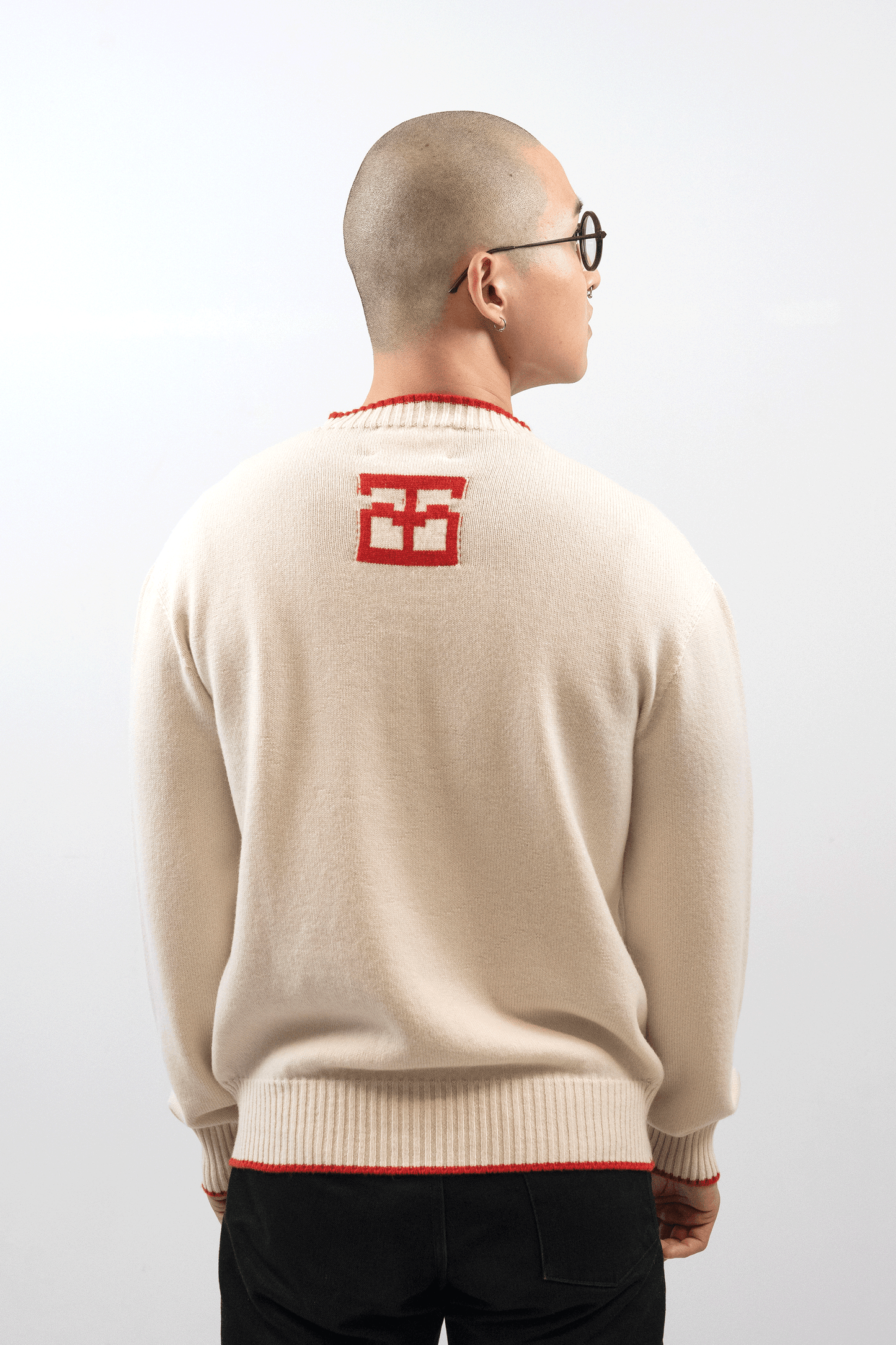 Intarsia Knit Tigerbob Crewneck // Cream/Scarlet
