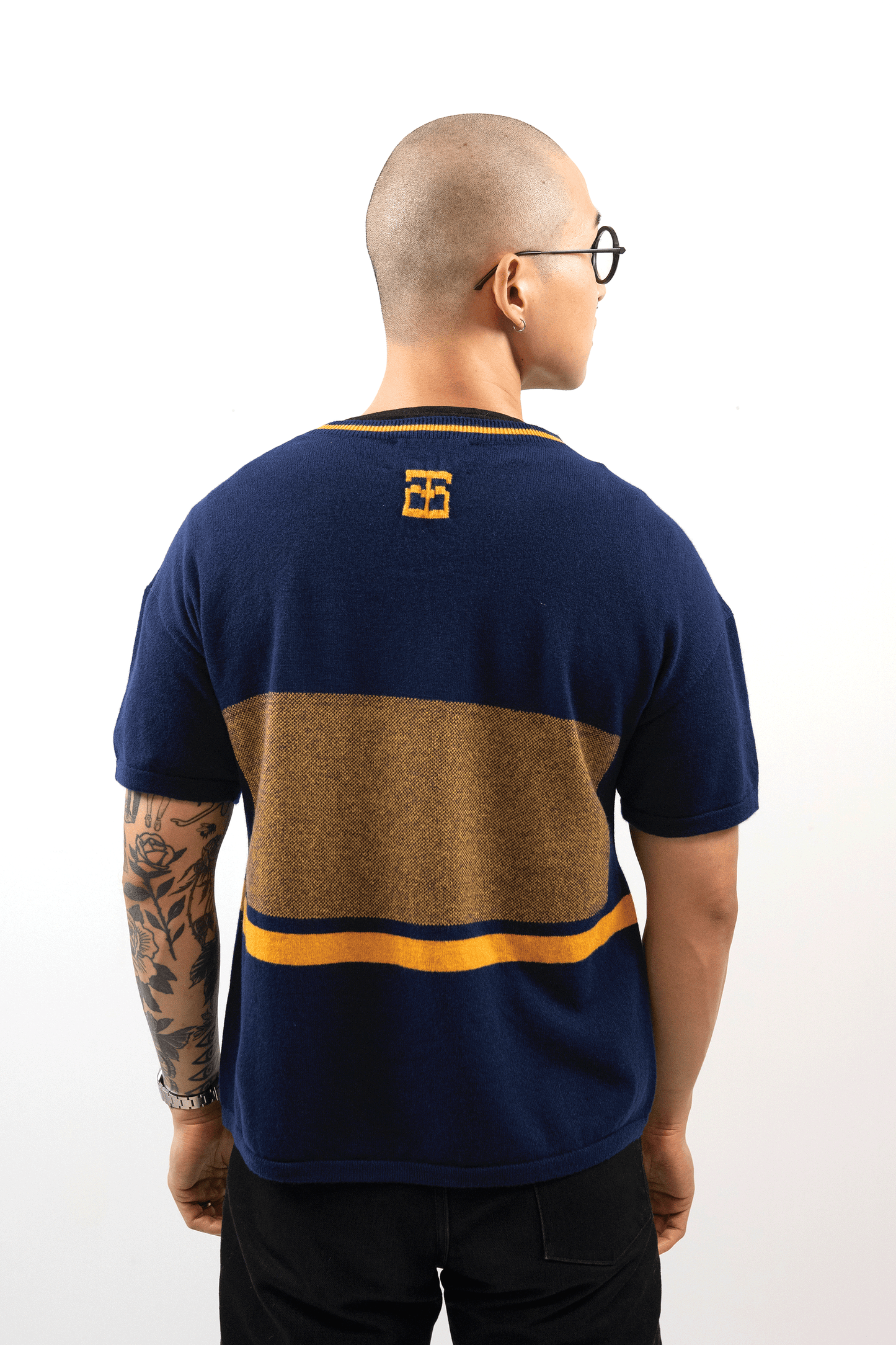 Intarsia Knit Boxy Tshirt // Midnight/Ochre