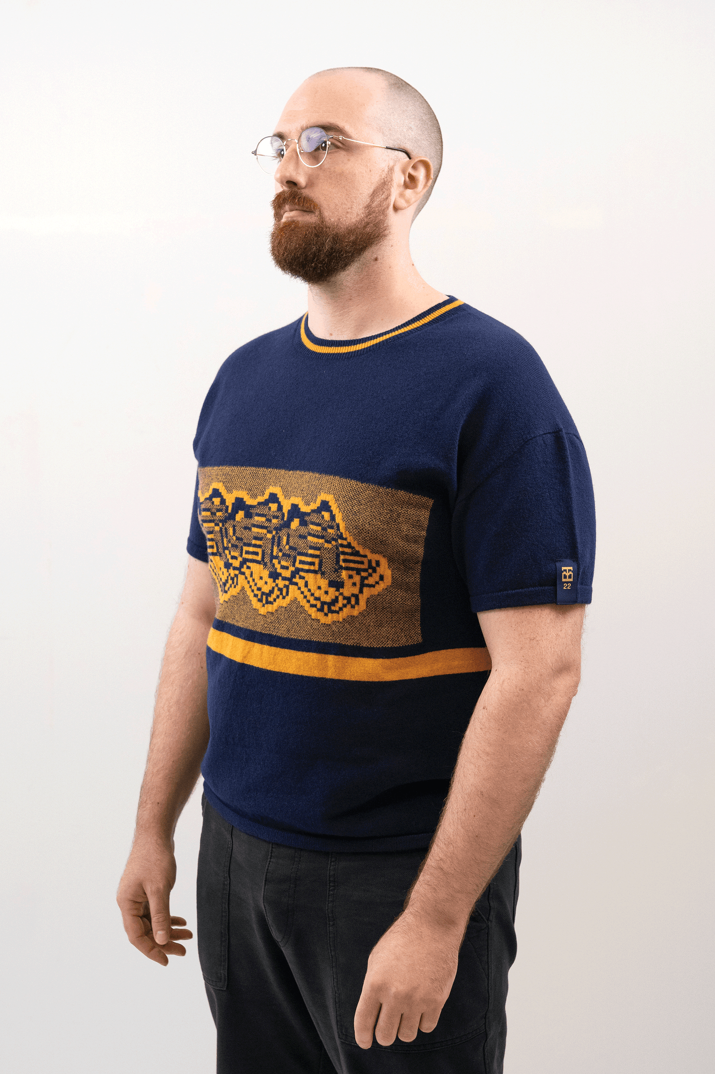 Intarsia Knit Boxy Tshirt // Midnight/Ochre