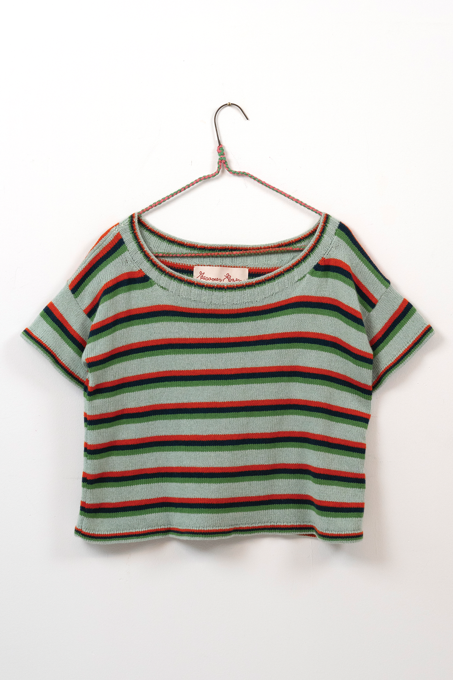 Cropped RBG Mint Striped Boatneck Tshirt // OOAK