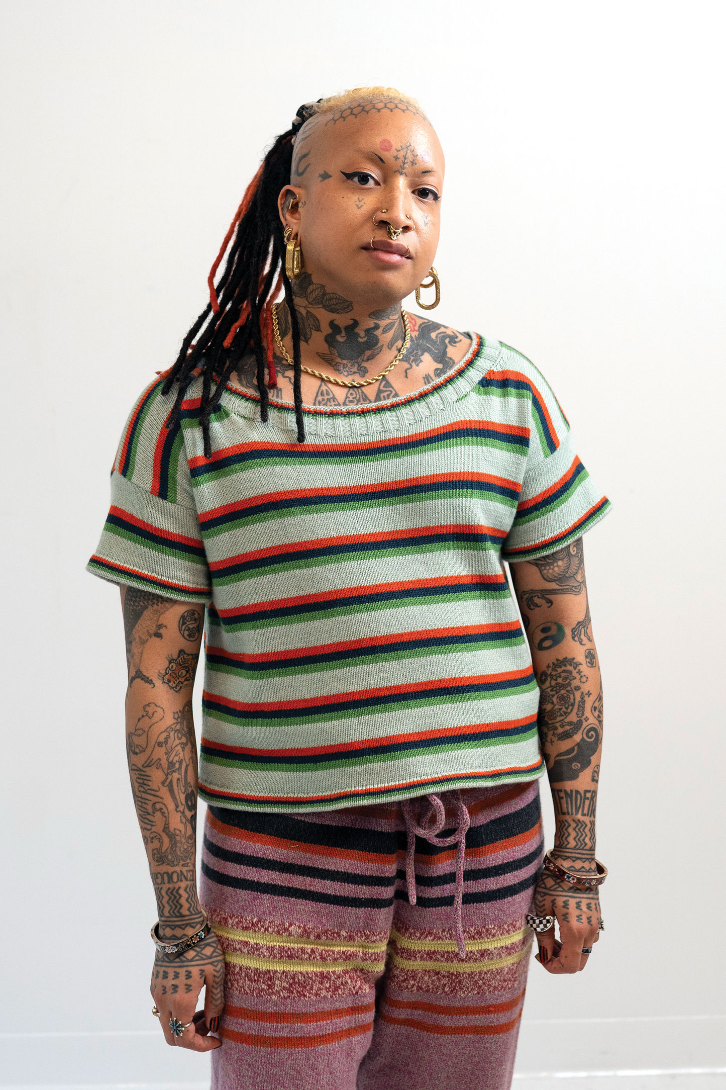 Cropped RBG Mint Striped Boatneck Tshirt // OOAK