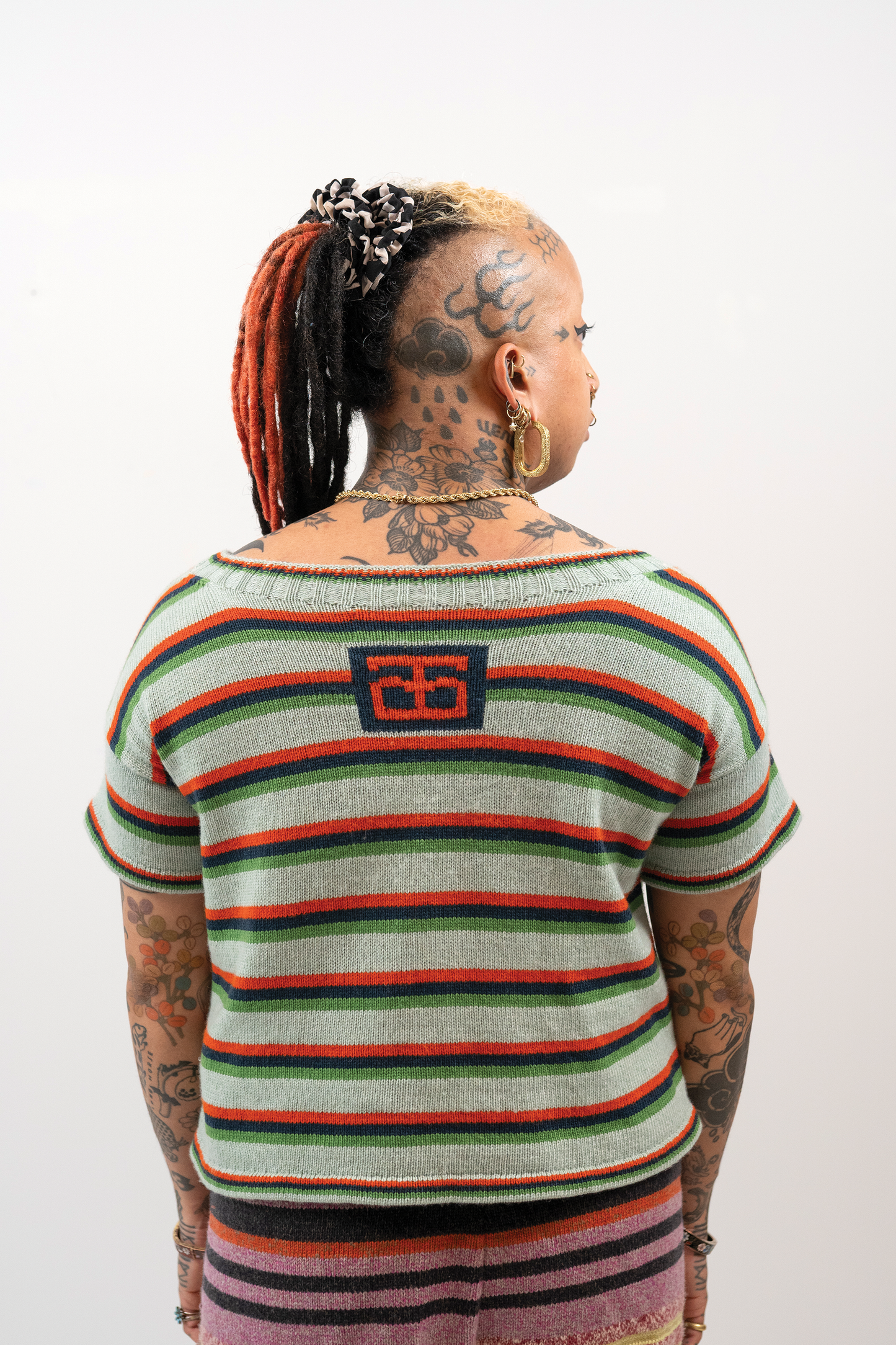 Cropped RBG Mint Striped Boatneck Tshirt // OOAK
