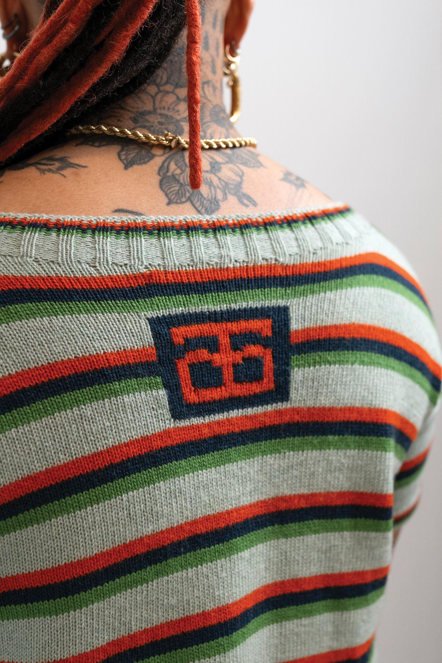 Cropped RBG Mint Striped Boatneck Tshirt // OOAK
