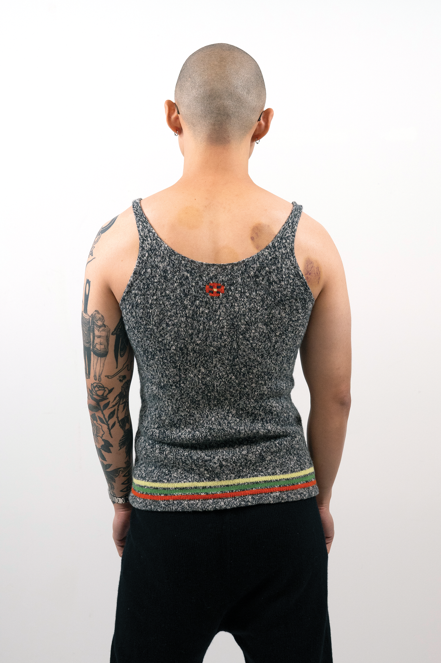 Black/White Marled Tigerbob Long Eyes Tank Top // OOAK