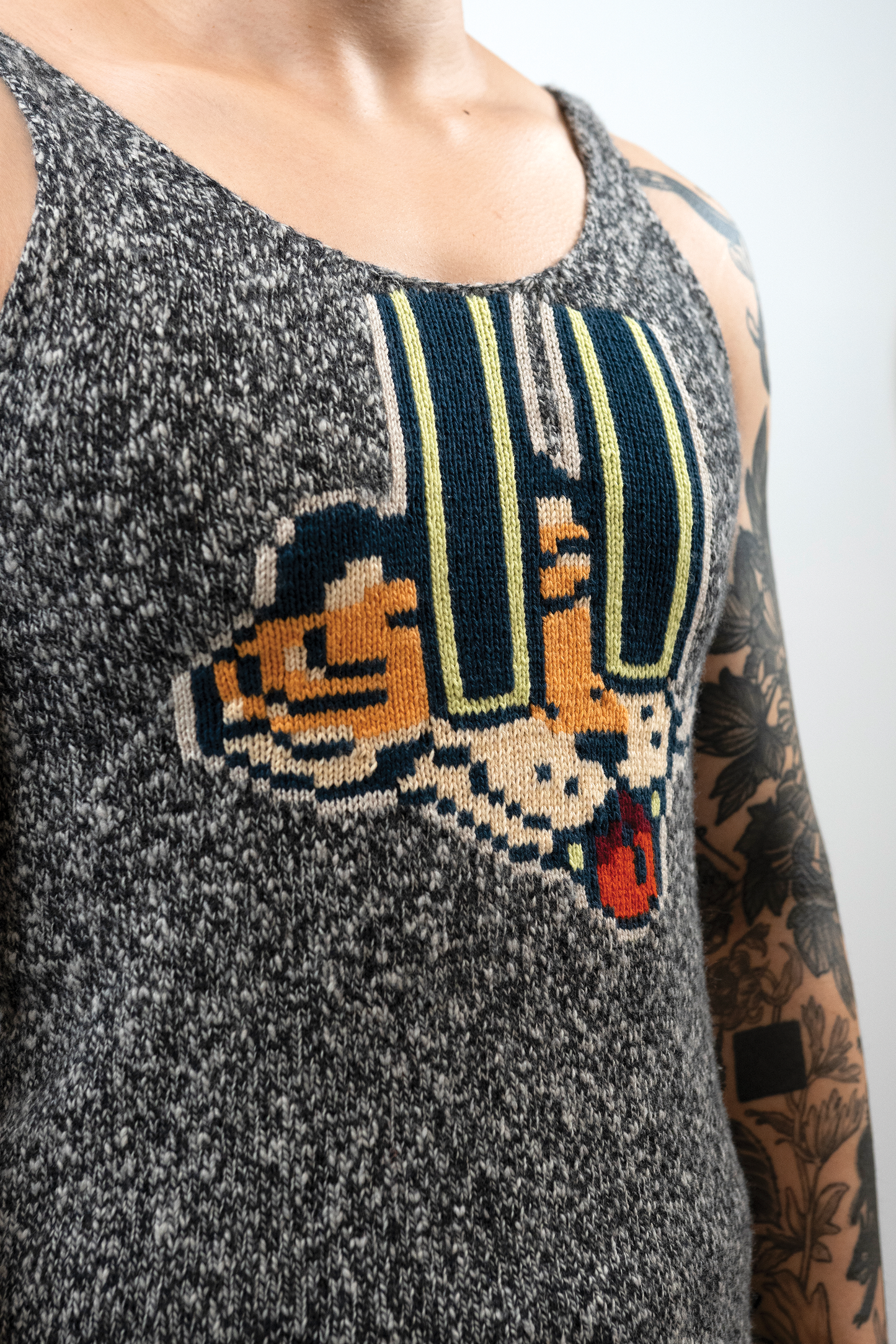 Black/White Marled Tigerbob Long Eyes Tank Top // OOAK