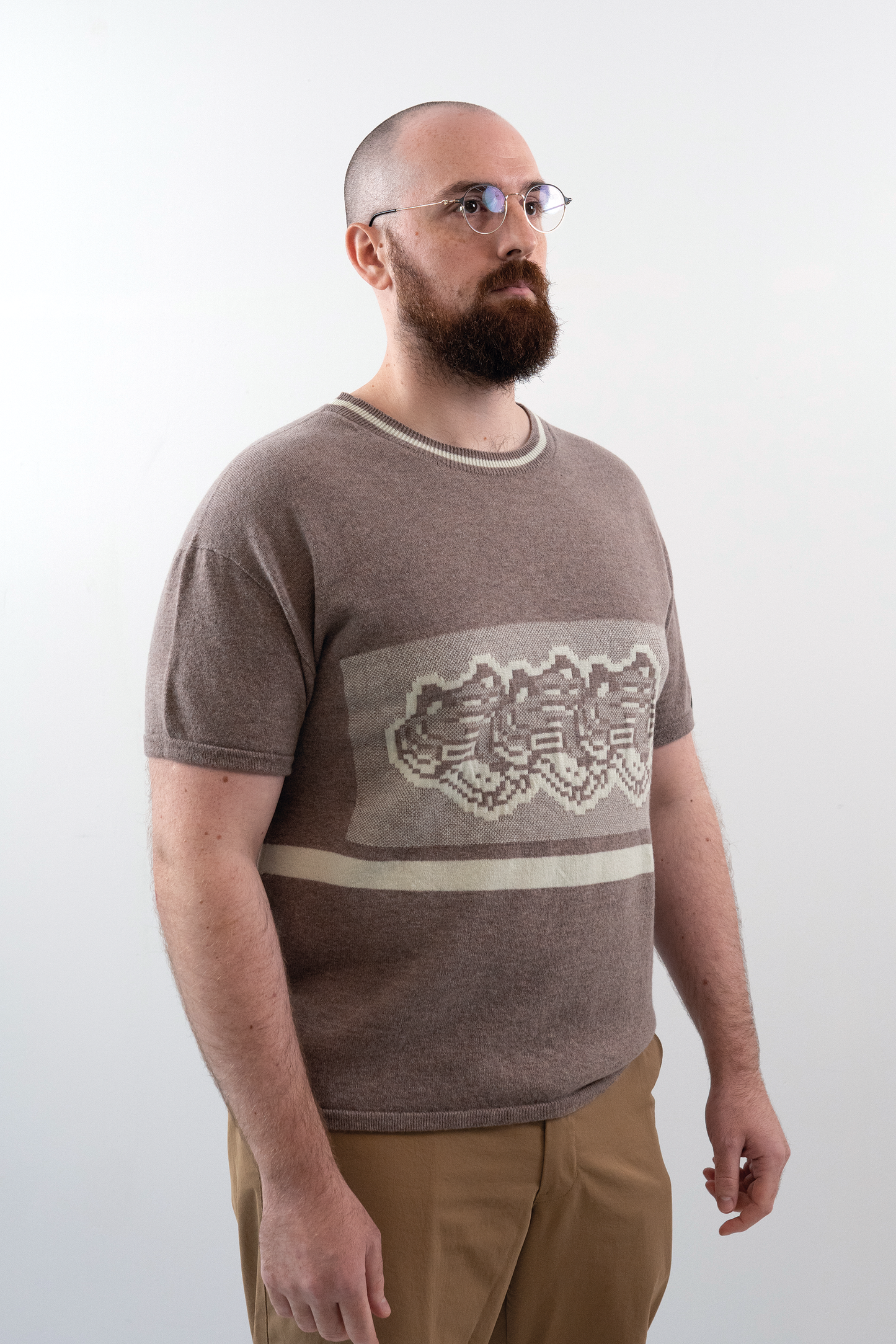 Intarsia Knit Boxy Tshirt // Pigeon/Frost