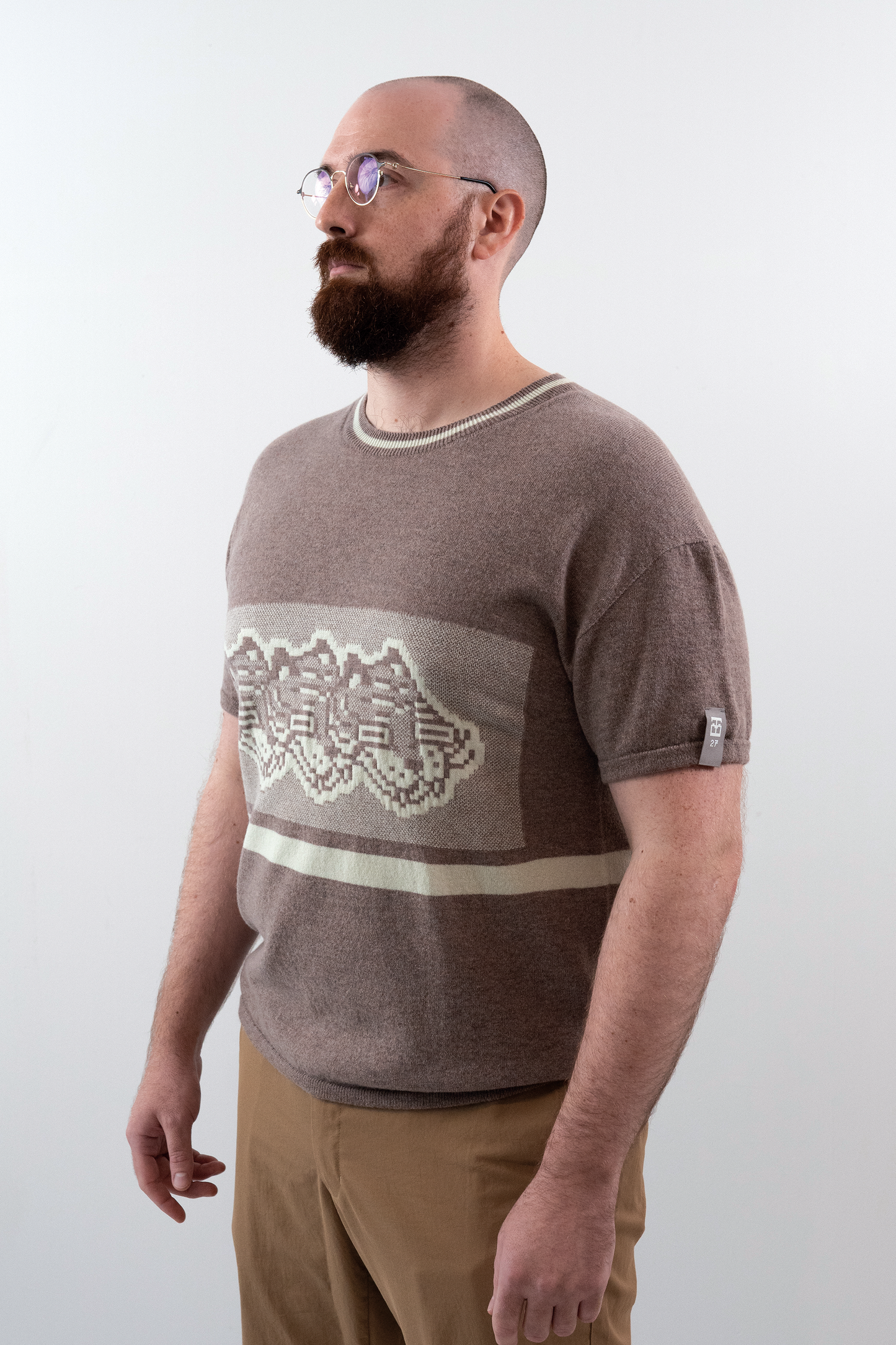 Intarsia Knit Boxy Tshirt // Pigeon/Frost