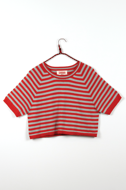 Quiet - Breezy Striped Cropped Tee // Magma/Stone