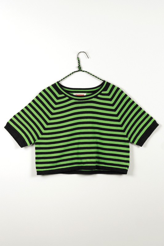 Quiet - Breezy Striped Cropped Tee // Soot/Clover