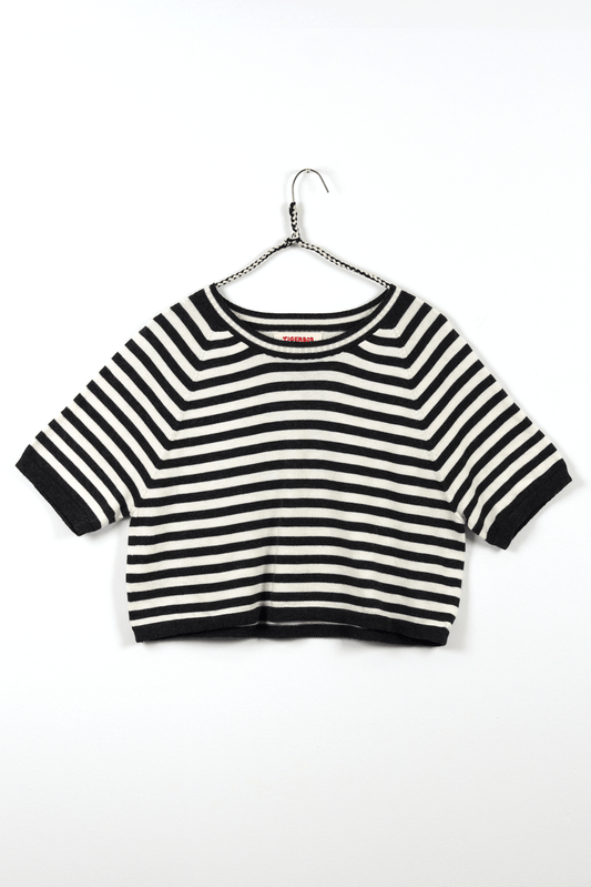 Quiet - Breezy Striped Cropped Tee // Soot/Eggshell