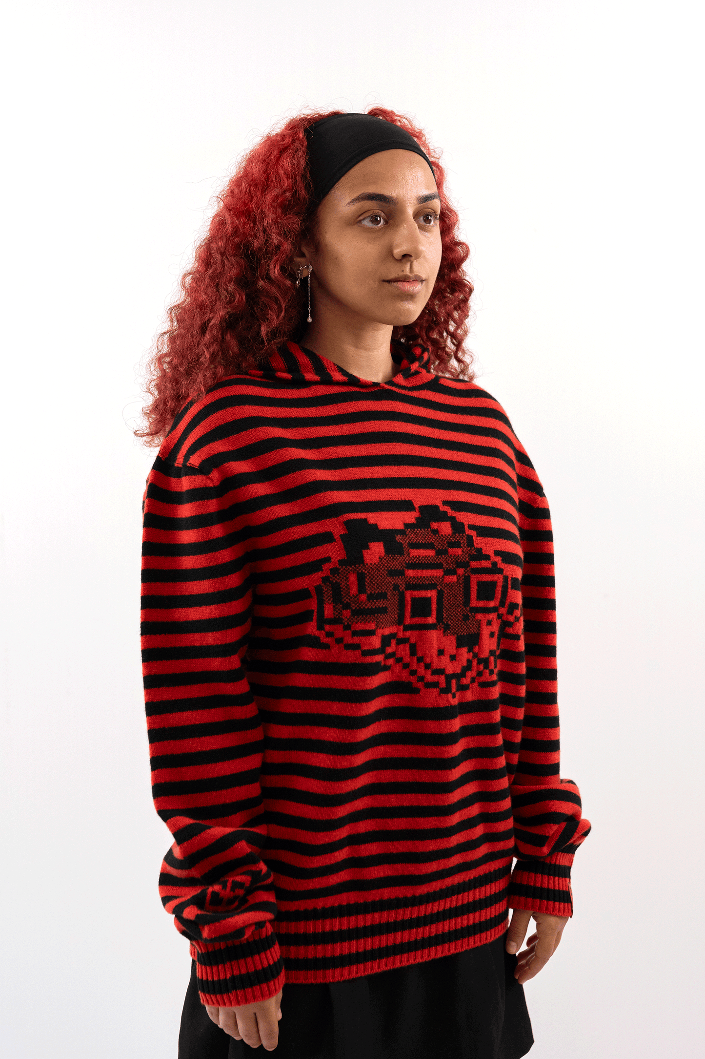Super Striped - Jacquard Tigerbob Hoodie // Black/Scarlet