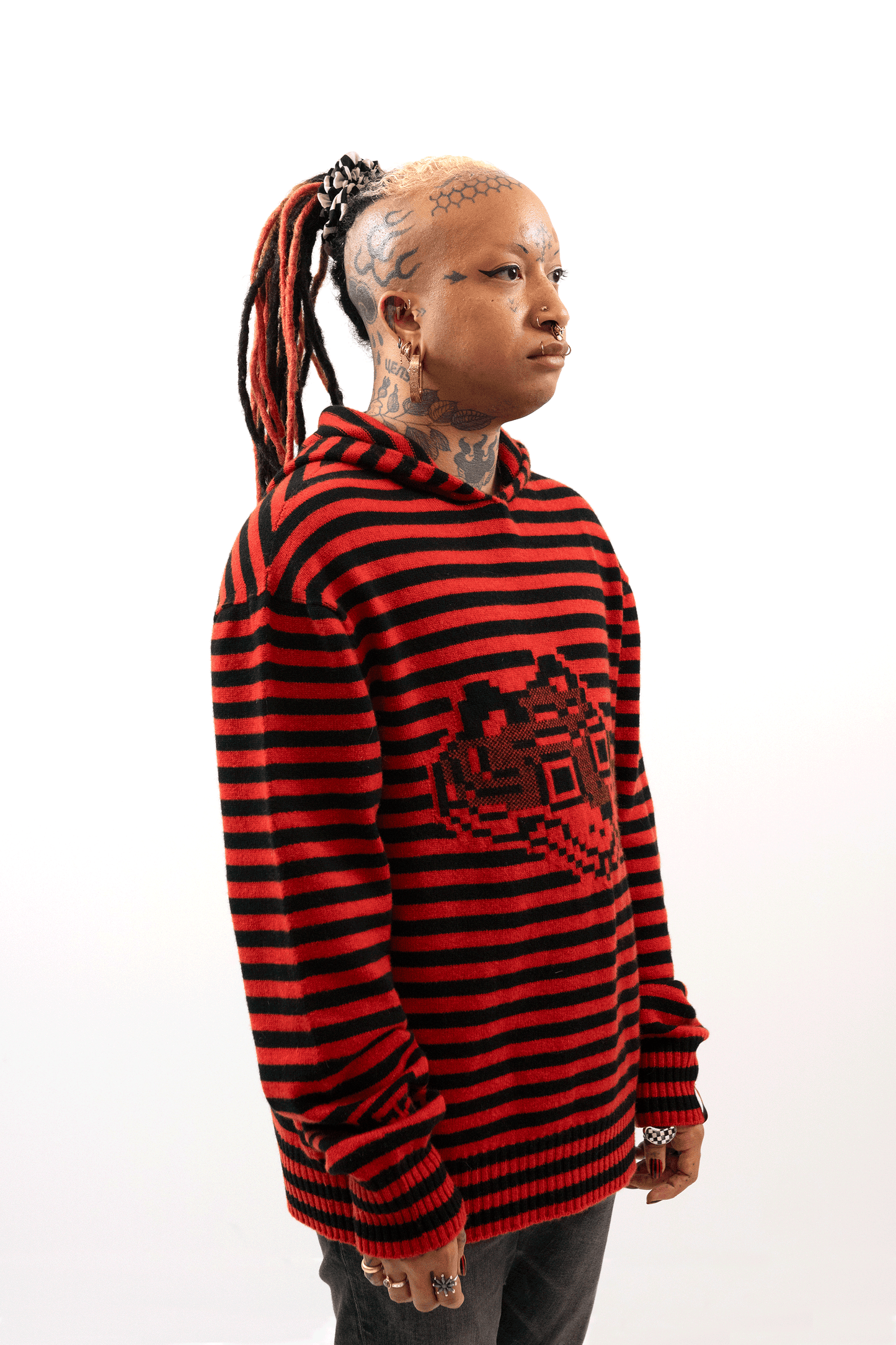 Super Striped - Jacquard Tigerbob Hoodie // Black/Scarlet