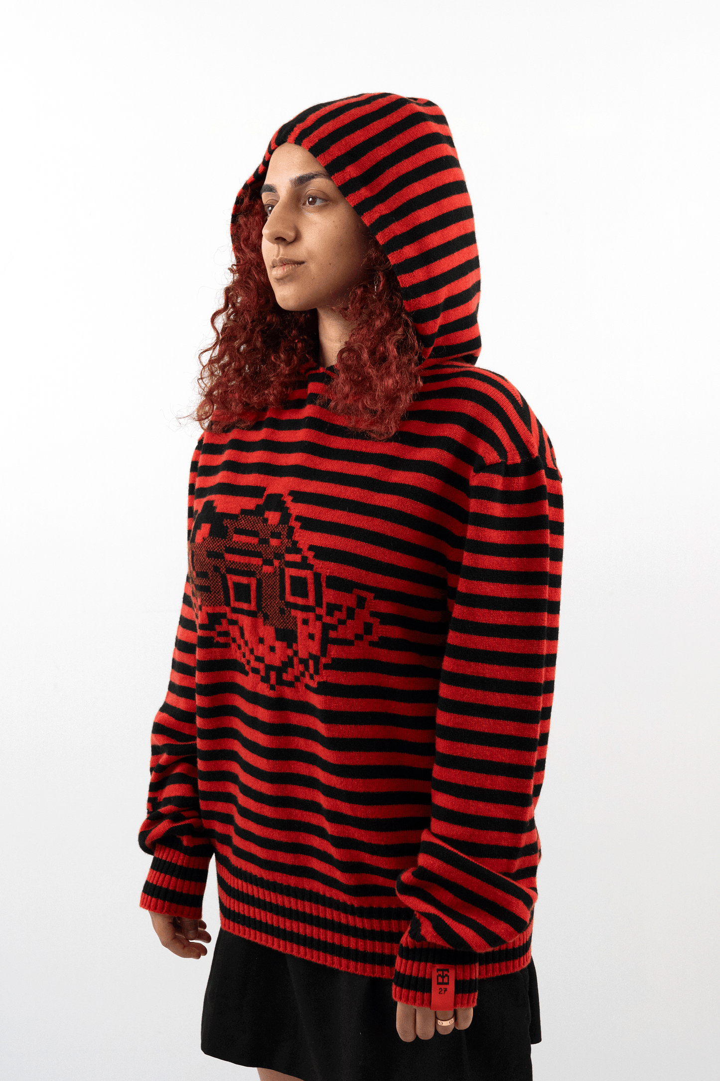 Super Striped - Jacquard Tigerbob Hoodie // Black/Scarlet