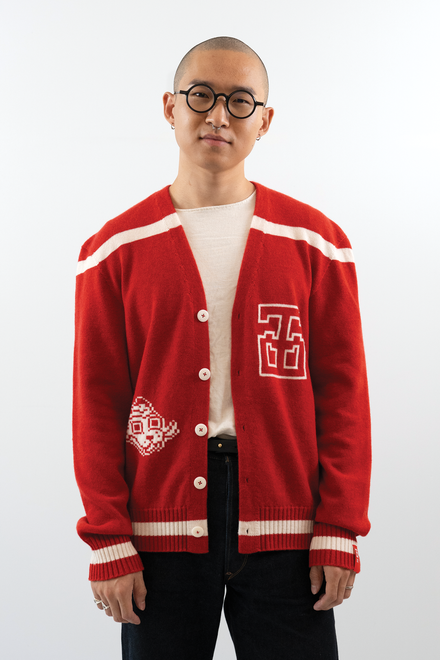 Jacquard Varsity Cardigan // Scarlet/White