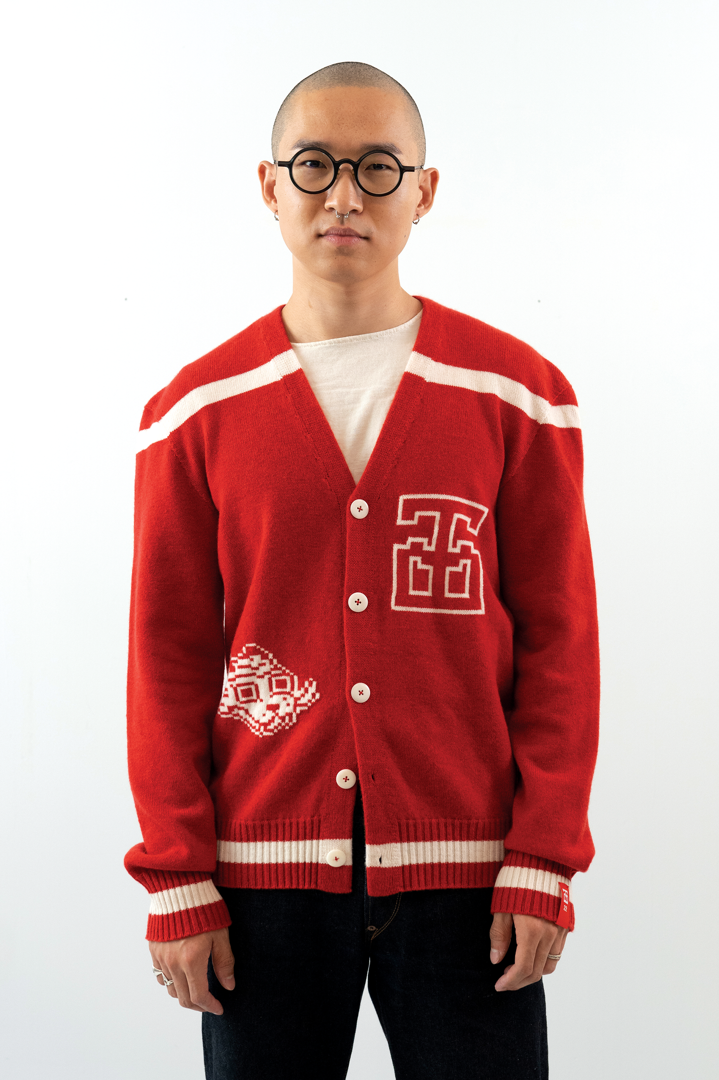 Jacquard Varsity Cardigan // Scarlet/White
