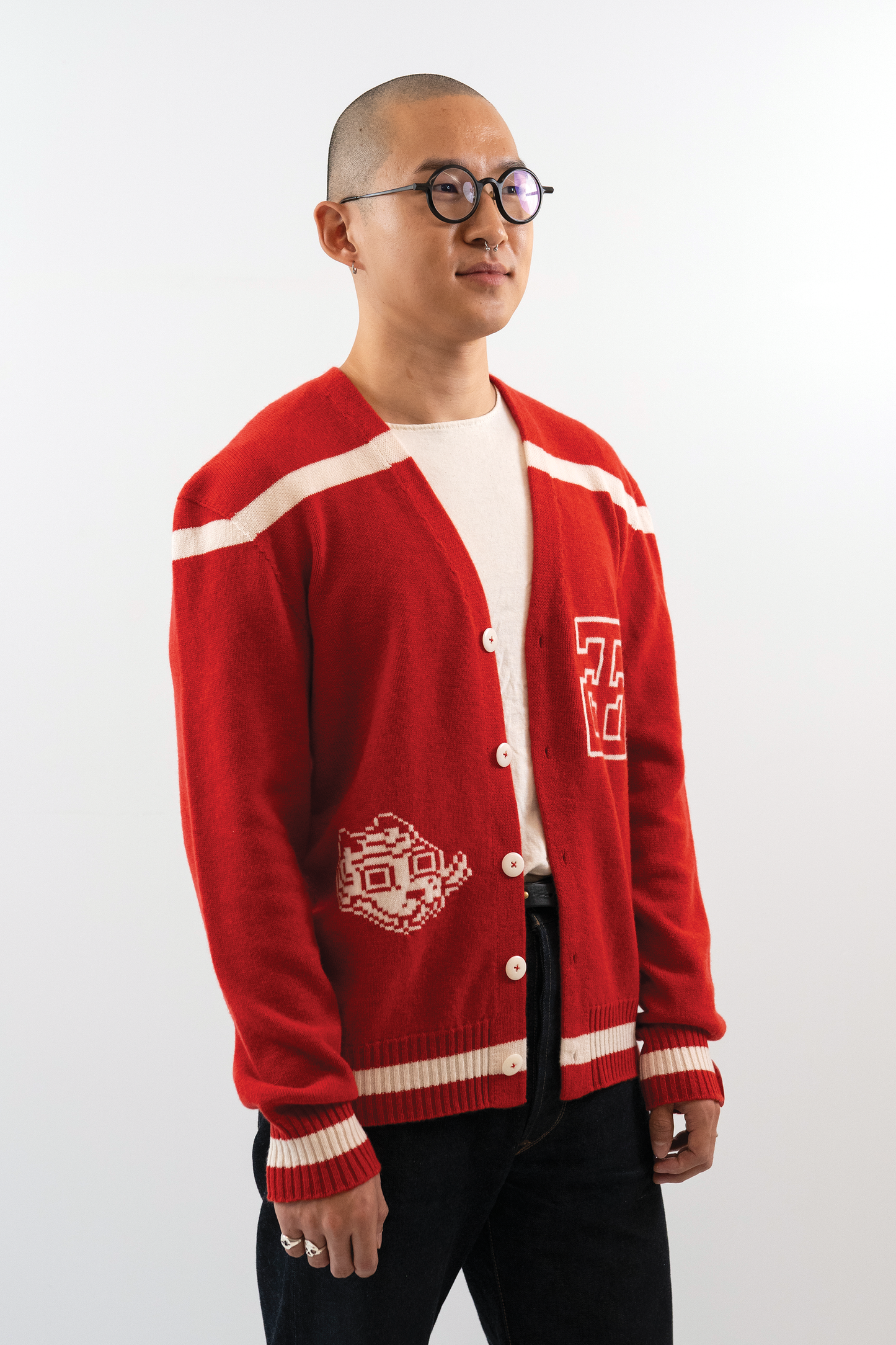 Jacquard Varsity Cardigan // Scarlet/White