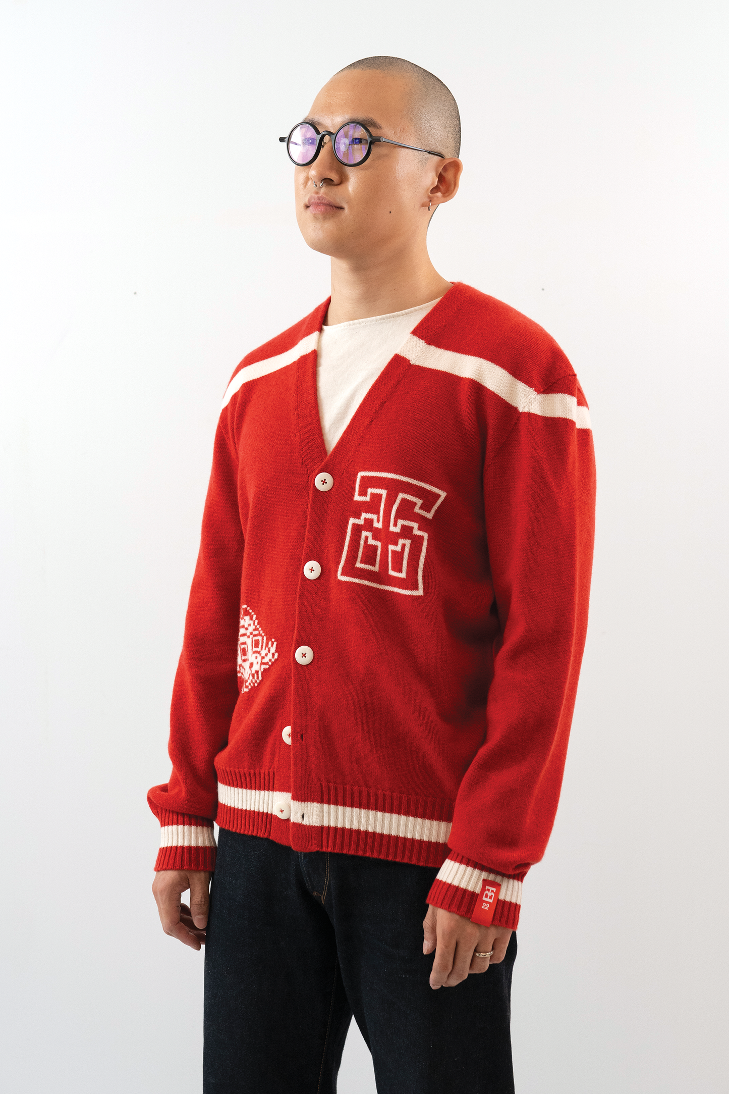 Jacquard Varsity Cardigan // Scarlet/White