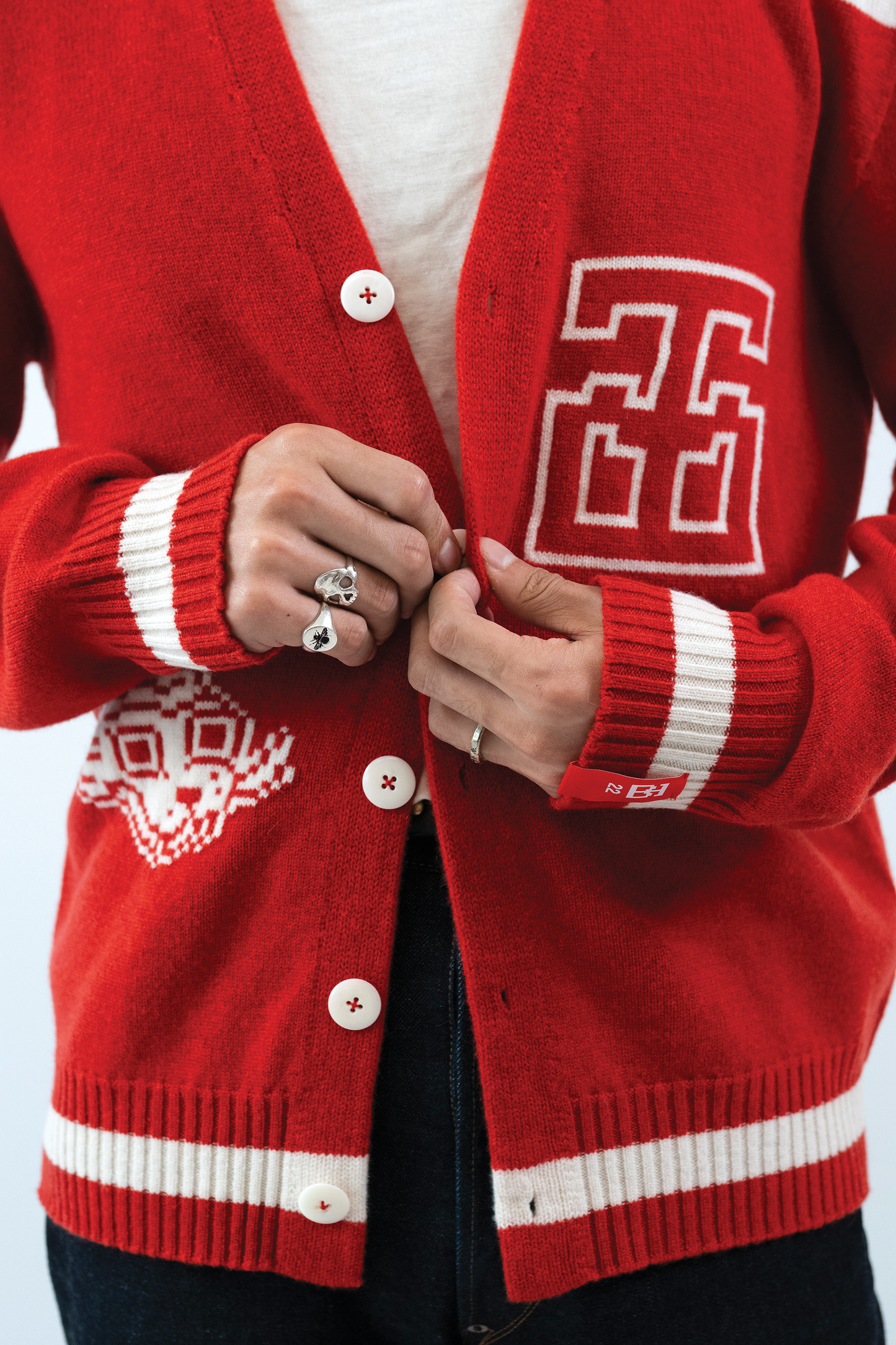 Jacquard Varsity Cardigan // Scarlet/White