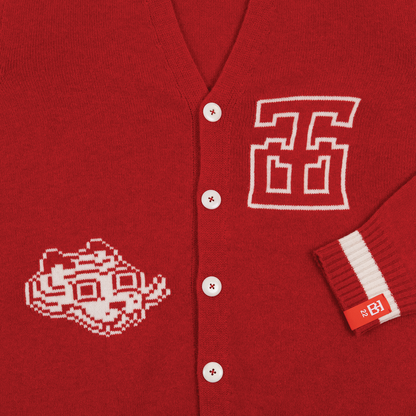 Jacquard Varsity Cardigan // Scarlet/White