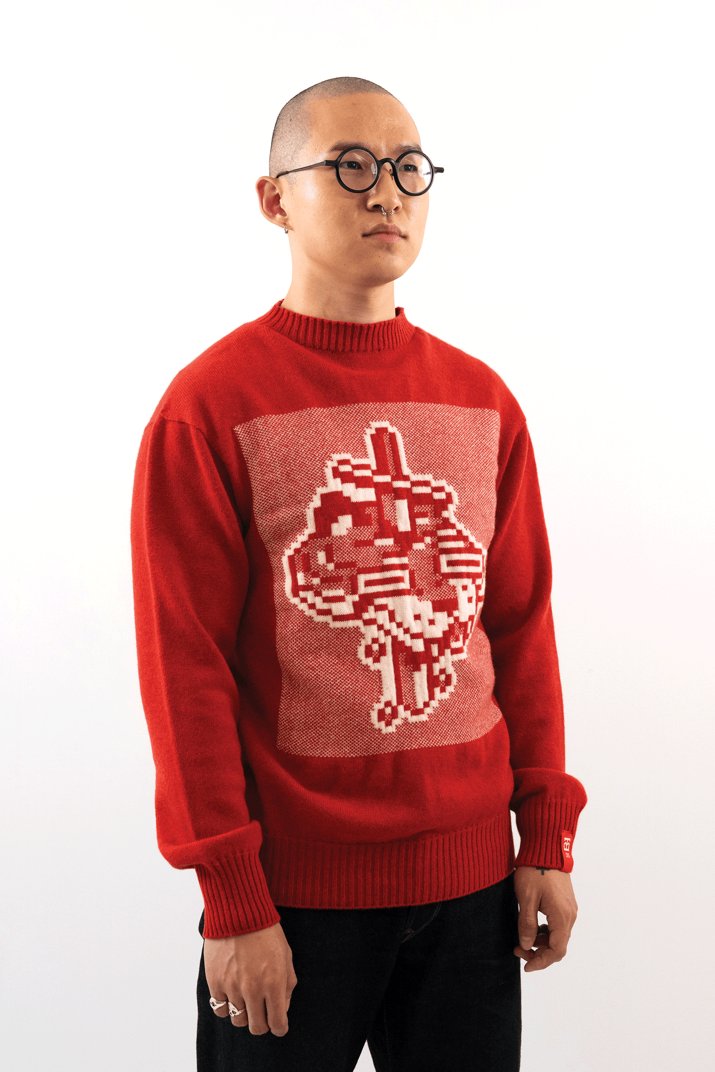 Jacquard Tigerbob Sword Sweater // Scarlet/White