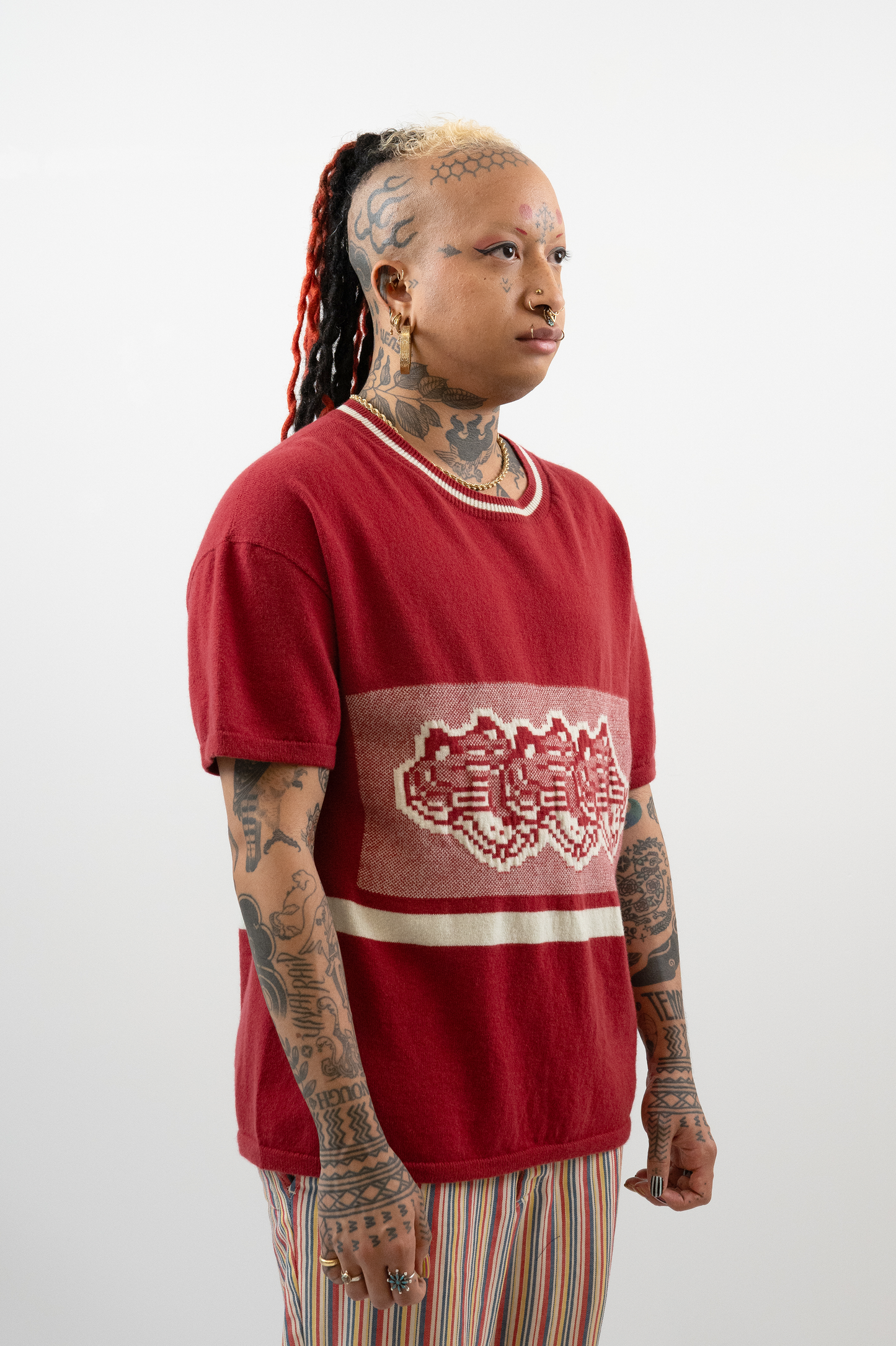 Intarsia Knit Boxy Tshirt // Bean/Frost