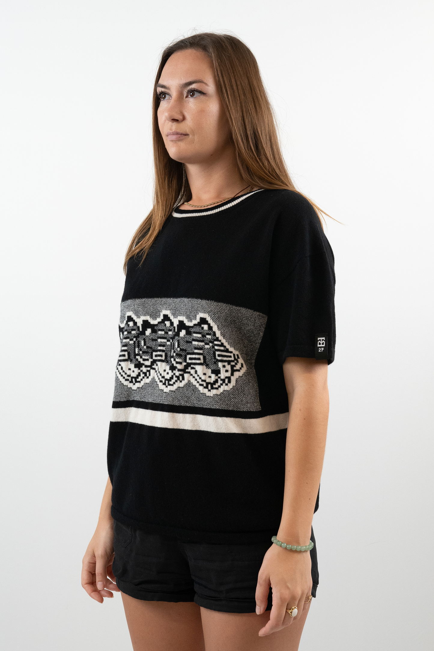 Intarsia Knit Boxy Tshirt // Black/White