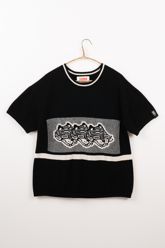 Intarsia Knit Boxy Tshirt // Black/White