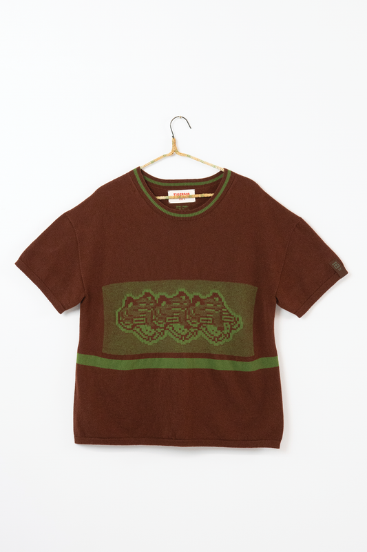 Intarsia Knit Boxy Tshirt // Mahogany/Mossy