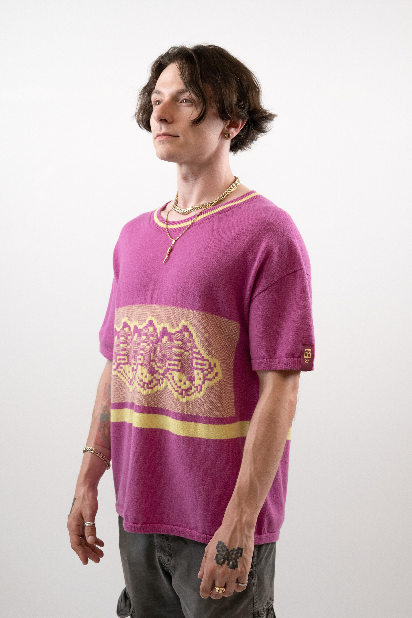 Intarsia Knit Boxy Tshirt // Orchid/Pollen