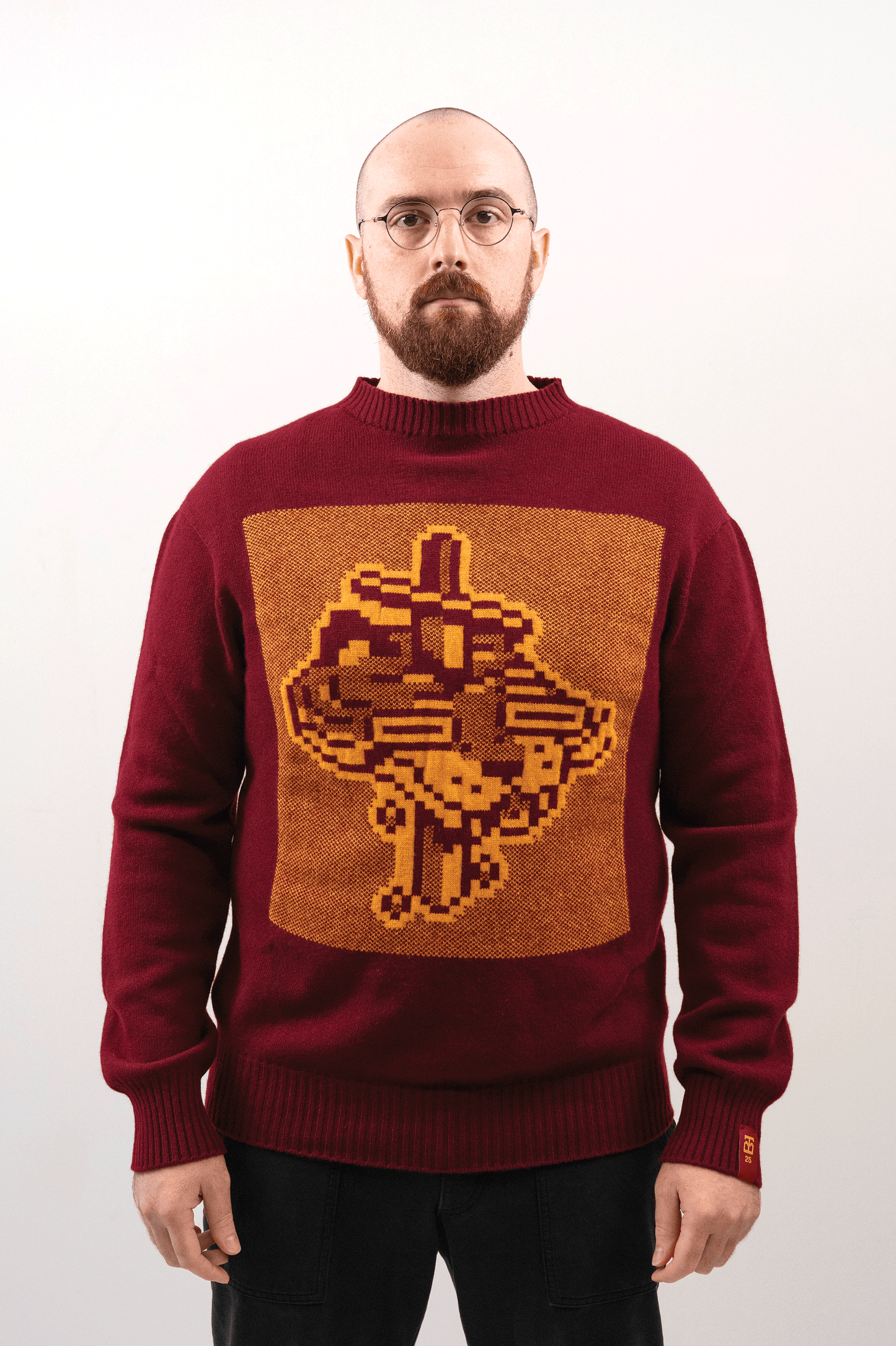 Jacquard Tigerbob Sword Sweater // Burgundy/Ochre