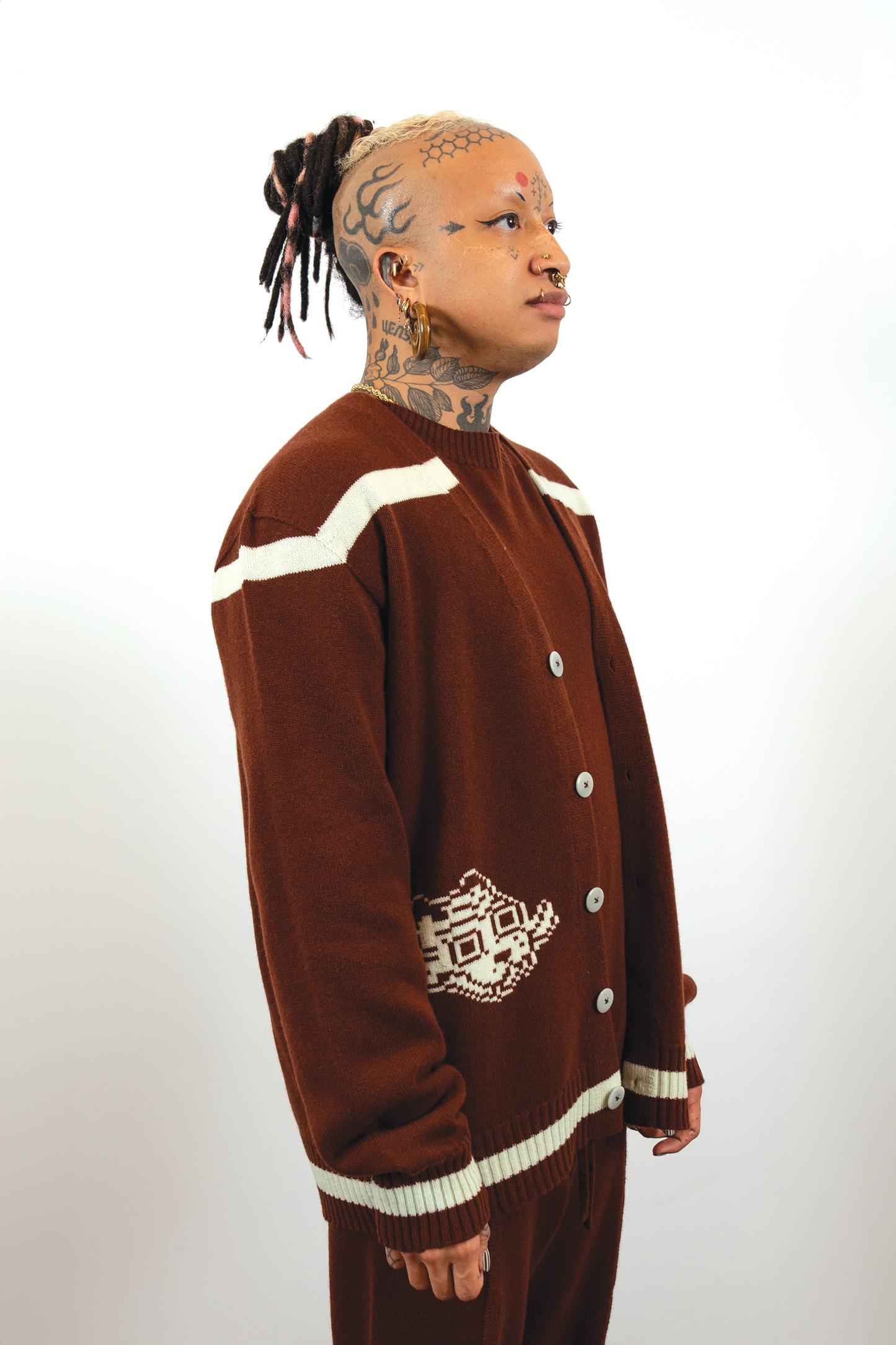 Jacquard Varsity Cardigan // Mahogany/Frost