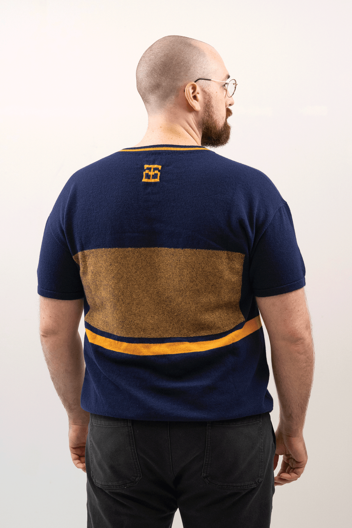 Intarsia Knit Boxy Tshirt // Midnight/Ochre