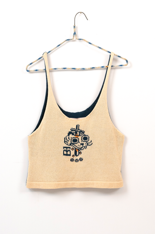 Two Tone Cream/Navy Strappy Cropped Tank // OOAK