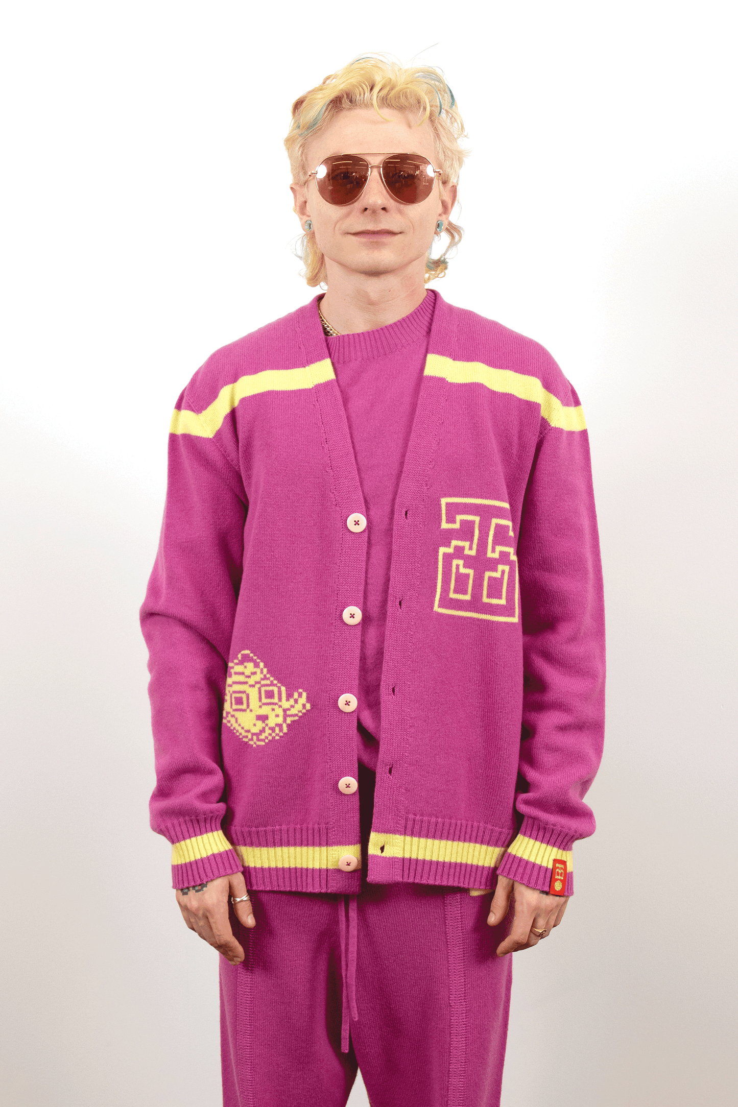 Jacquard Varsity Cardigan // Orchid/Pollen