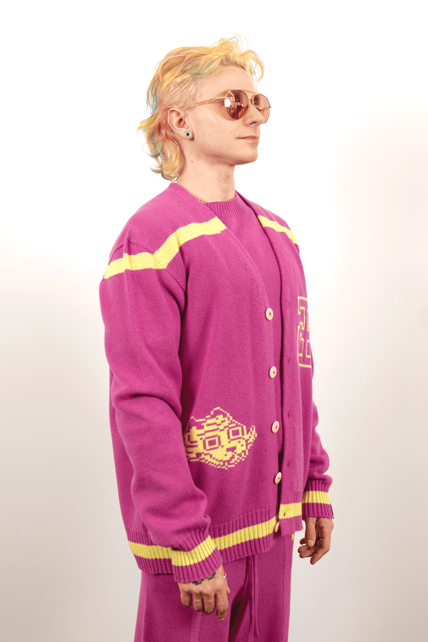 Jacquard Varsity Cardigan // Orchid/Pollen