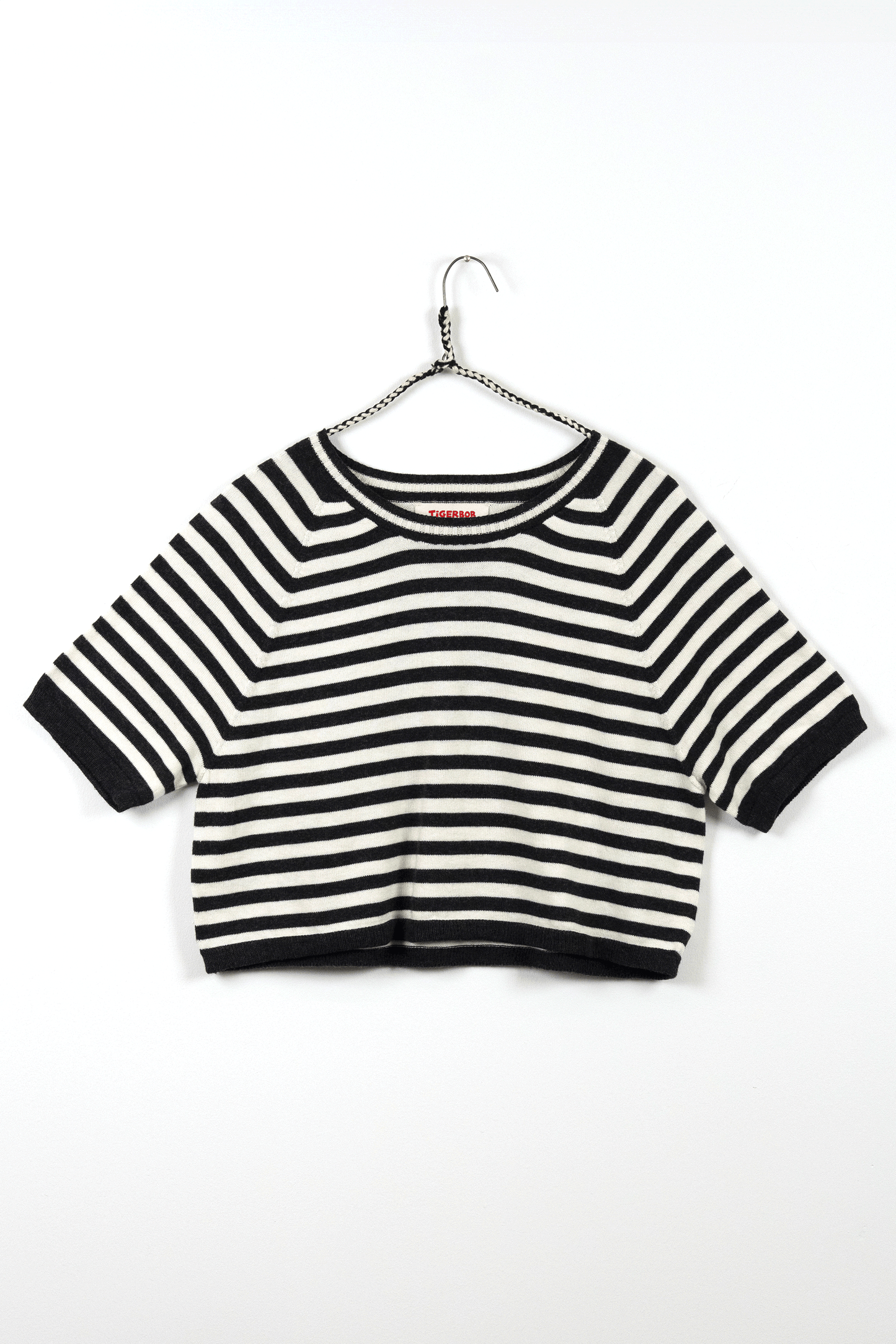 Breezy Striped Cropped Tee // Soot/Eggshell