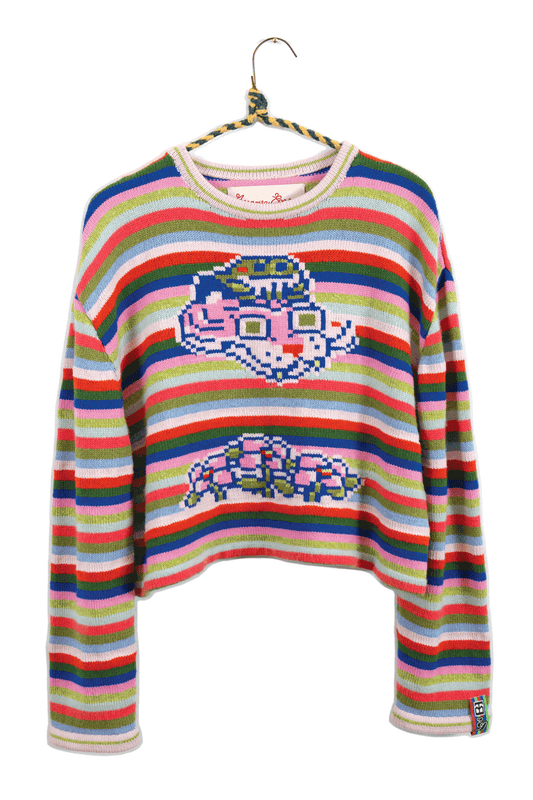 Rainbow Striped Tigerbob Crewneck // OOAK